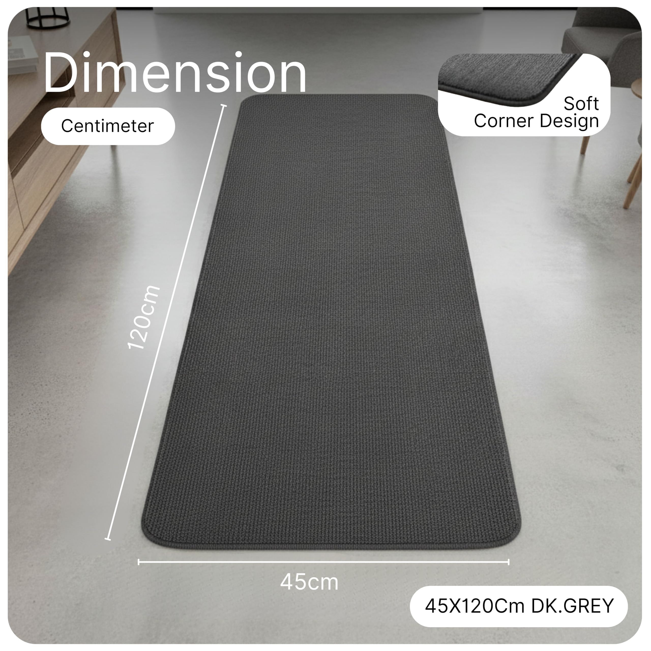 Saral Home Solid Soft PP Yarn Durable & Washable Multipurpose Runner for Home/Kitchen/Living Area/Lobby/Office Entrance with Anti Skid Backing (Dark Grey, 43x120 Cm) 1