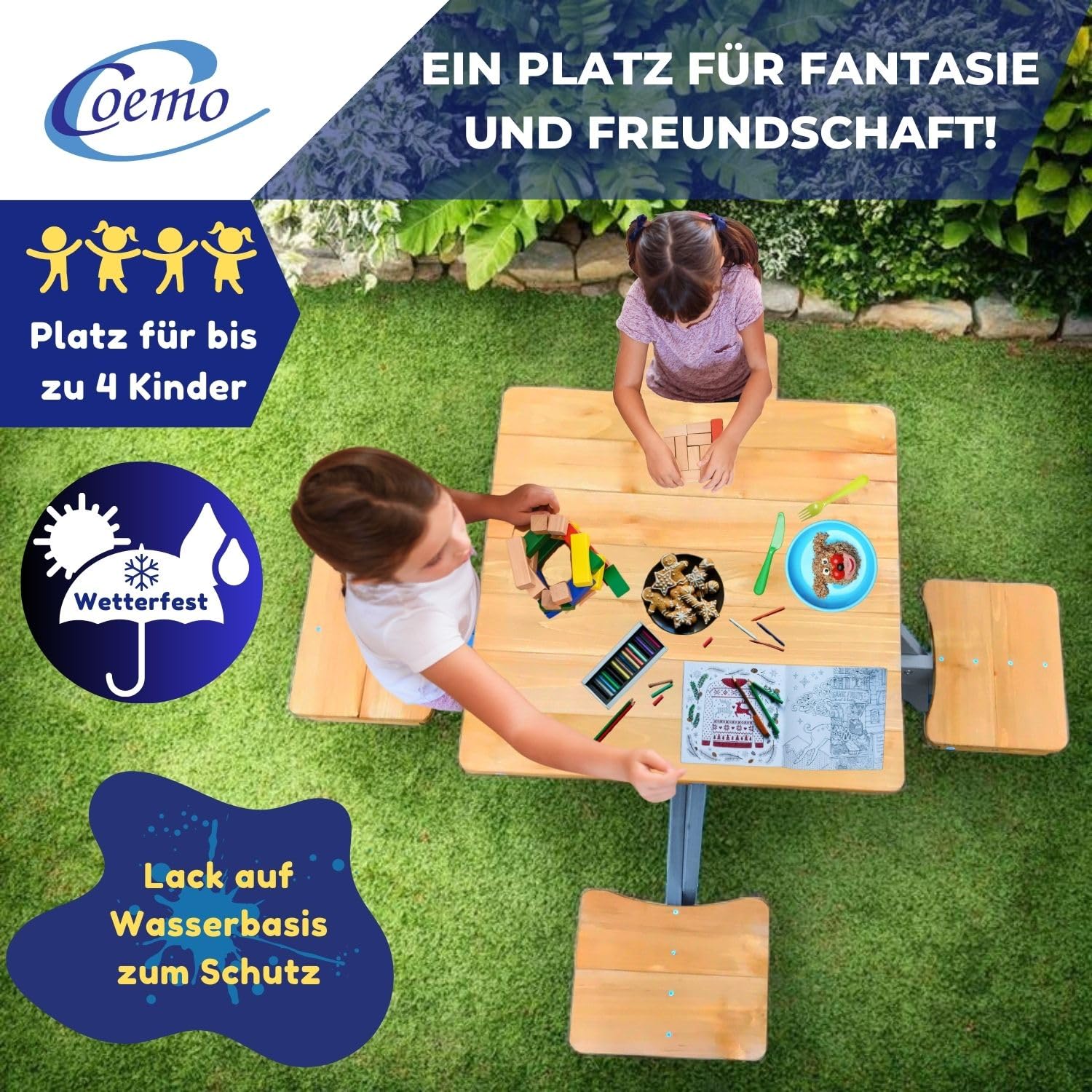 Coemo Table de pique-nique Romy Table de jardin en bois Marron