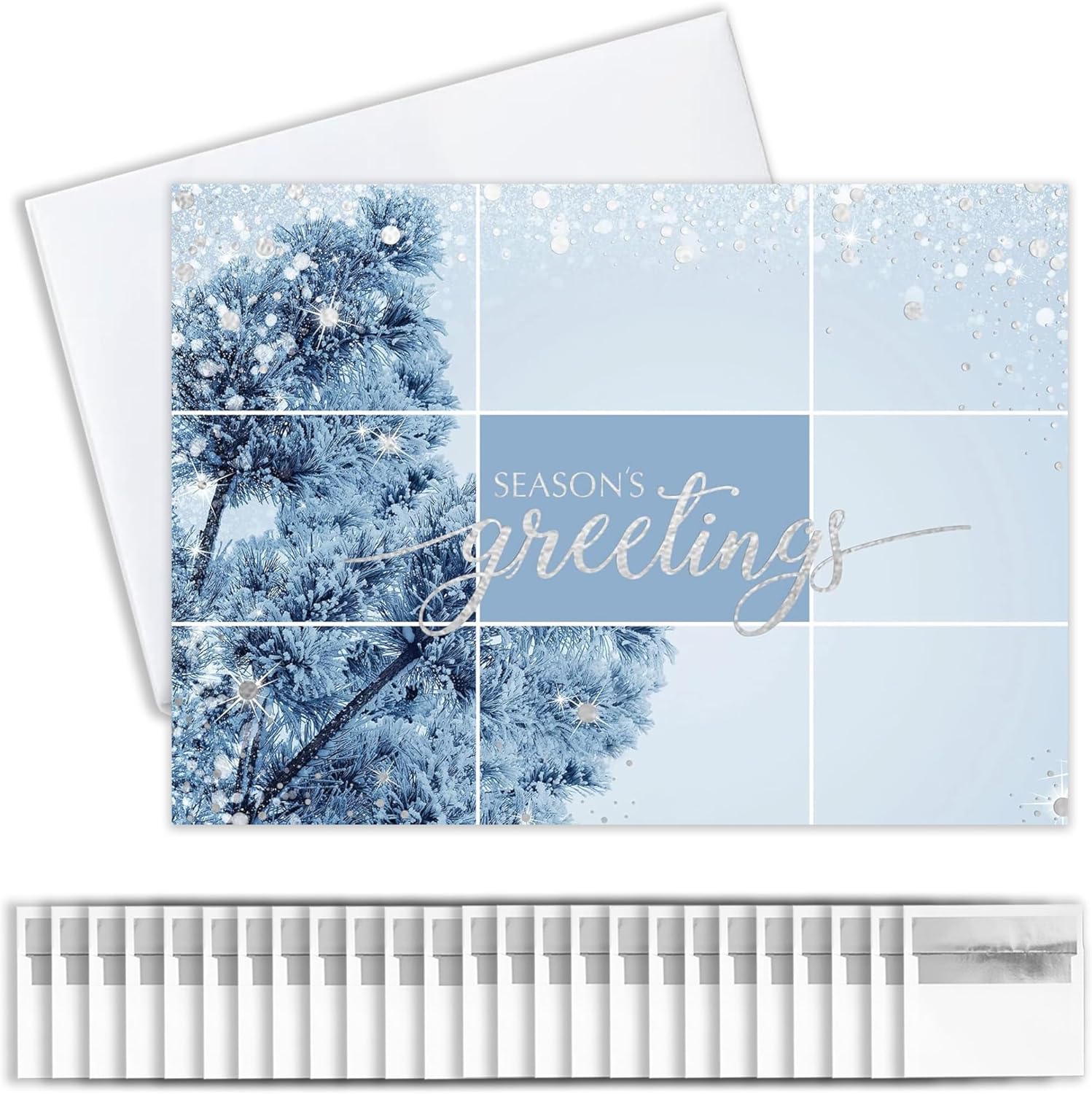 Season’s Greetings Cards for Business & Family (Glimmering Wonderland) Bulk Card Set Pack of 25 Christmas Cards with Envelopes (5-5/8 x 7-7/8 inch) Great for Office, Work, Employees & Clients H1703