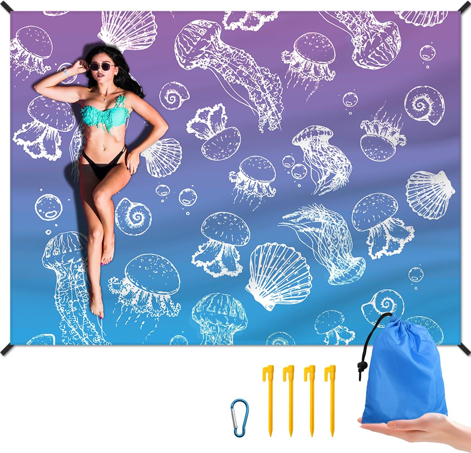 DPWCVM Beach Blanket Waterproof Sandproof Large Beach Mat 79" X 83" for 2-4 Adults Sand Free Mat Quick Drying,Durable with 4 Stakes & 4 Corner Pockets for Beach Travel Camping Hiking.(Purple)