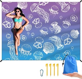 DPWCVM Beach Blanket Waterproof Sandproof Large Beach Mat 83" X 106" for 3-5 Adults Sand Free Mat Quick Drying,Lightweight & Durable with 4 Stakes & 4 Corner Pockets for Beach Camping .(Purple)