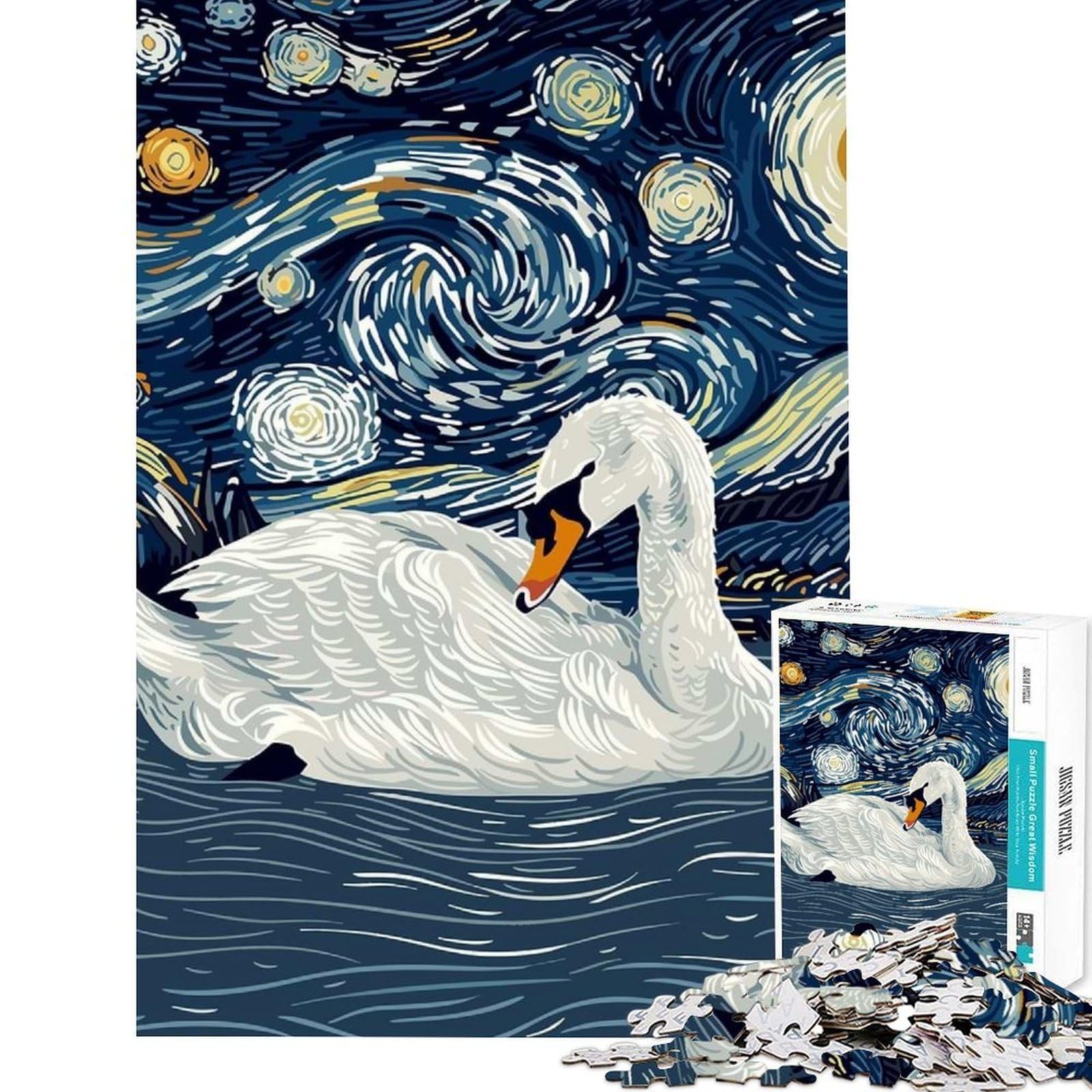 Jigsaw Puzzles 1000 Pieces for Adults Swan in Starry Night Style Jigsaw Anti-Stress Toys Precision Cutting Deal As Gifts for The Whole Family (Size 75x50cm)