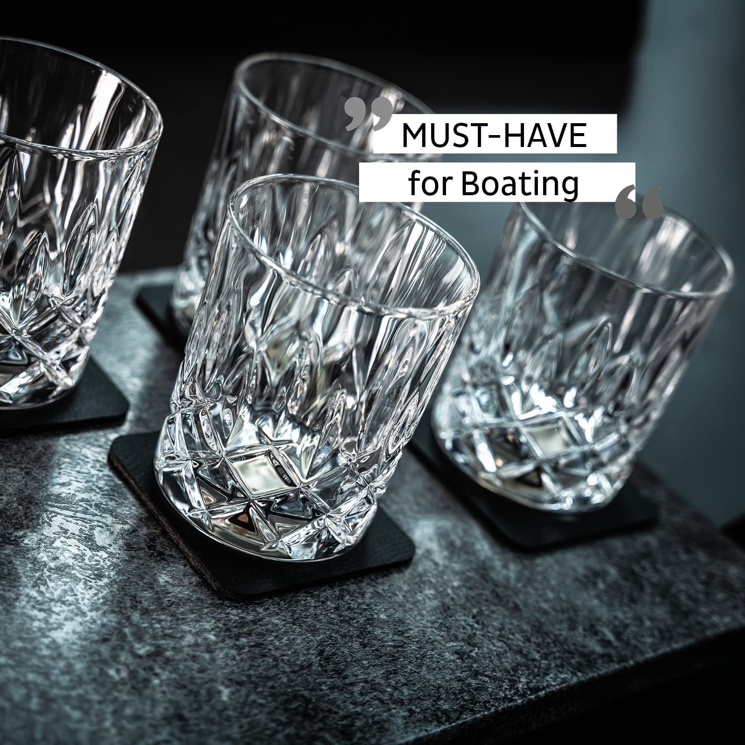 silwy® Juego de 4 vasos magnéticos de cristal para whisky, incluye cuatro almohadillas de gel de metal reutilizables, vasos magnéticos antideslizantes para camping, caravana y navegación