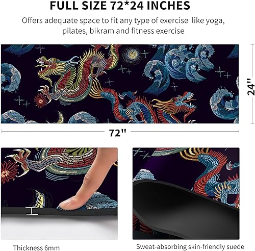 Miniatura 3 de nuveti Alfombrilla de yoga con estampado extra grueso de elastómero termoplástico antideslizante con bolsa de transporte, 72 x 24 pulgadas, extra