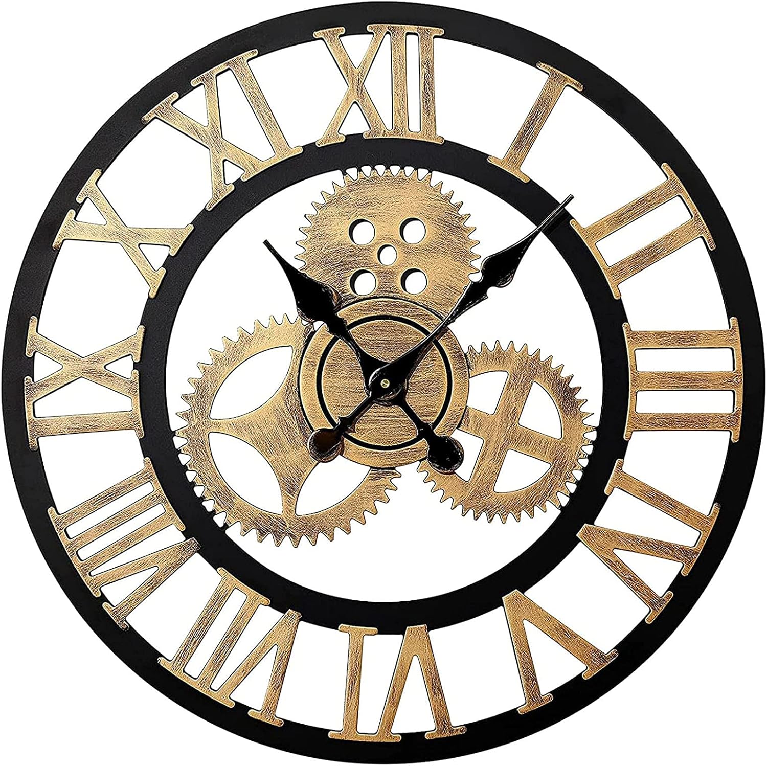 Wall clock Wall Clock,Outdoor Clock,Garden Clock,Round Shaped Large Industrial Iron Skeleton Roman Numerals Silent Non Ticking Home Decor Wall Clock, Big Decorative Farmhouse Wall Clock, Easy To