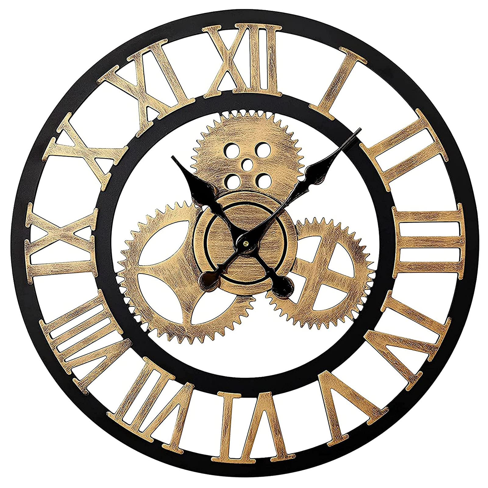 SDGcfgjW wall clock， Large Industrial Iron Skeleton Roman Numerals Silent Non Ticking Home Decor Wall Clock(45cm)