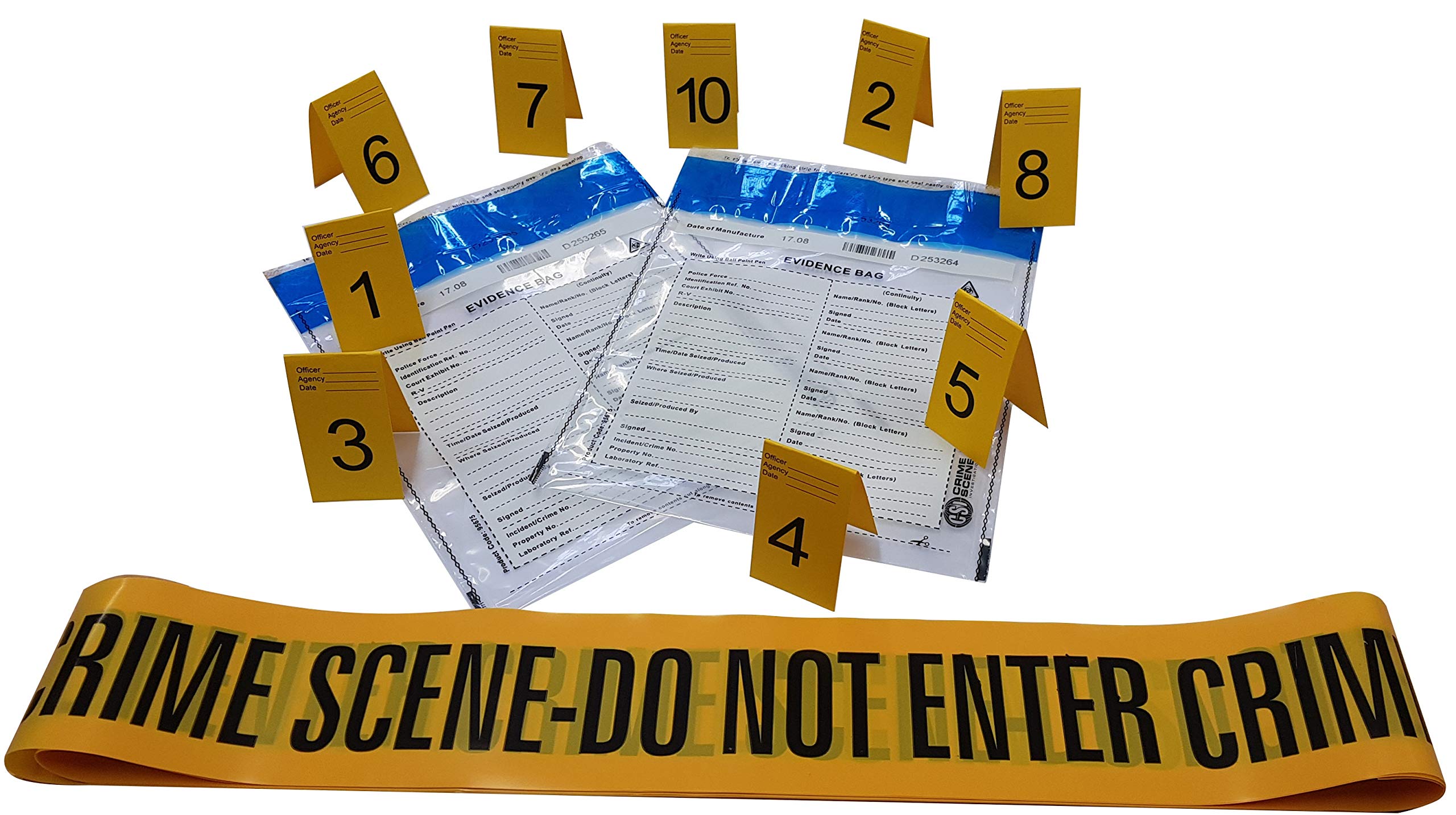 Kobe1 Crime Scene Kit:Crime Scene Tape Do Not Enter (20 ft x1),Evidence Bags (x2),Photo Evidence Cards (Cards:1 to 10),(2.7 in x 1.6 in Folded)