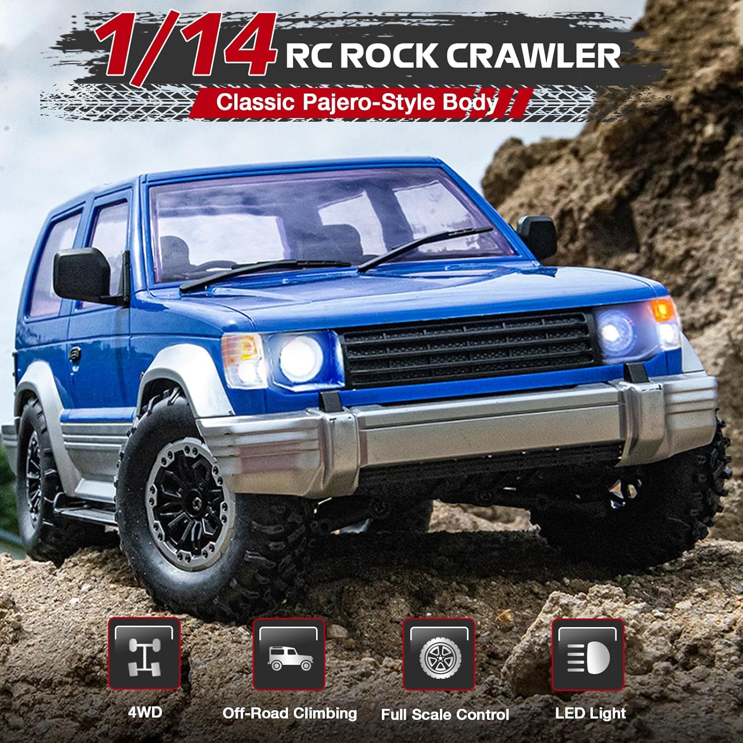 1/14 RC Rock Crawler 4X4 LD1297 4WD Off Road Truck, 2.4G RC Climbing Car RTF Full Proportional Vehicles with LED Lights Hobby Toys for Adults
