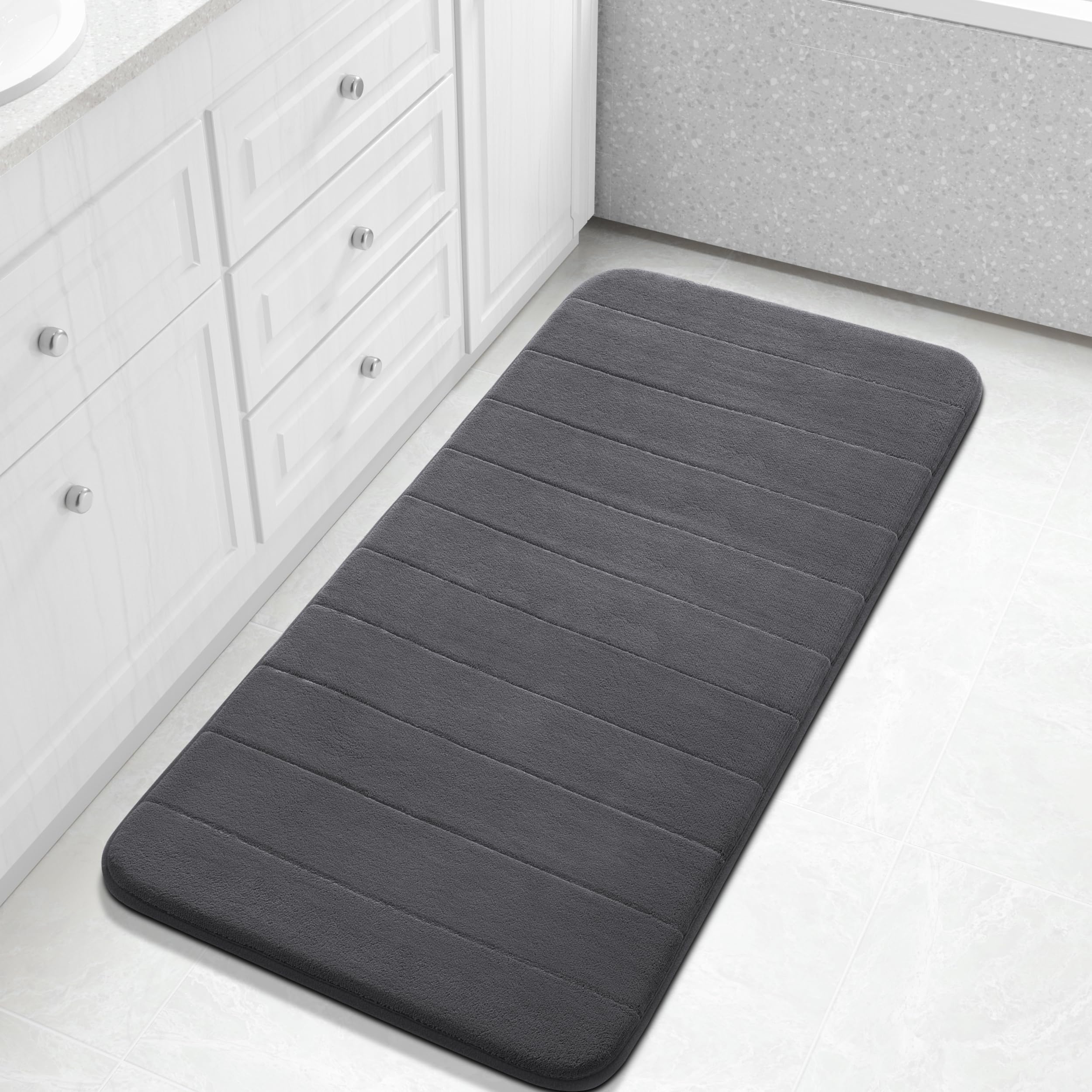 Yimobra Long Bath Mat 44"x24", Super Soft Quick Dry Memory Foam Bathroom Rug, Water Absorbent, Non Slip Backing Machine Washable for Tub Shower, Thick