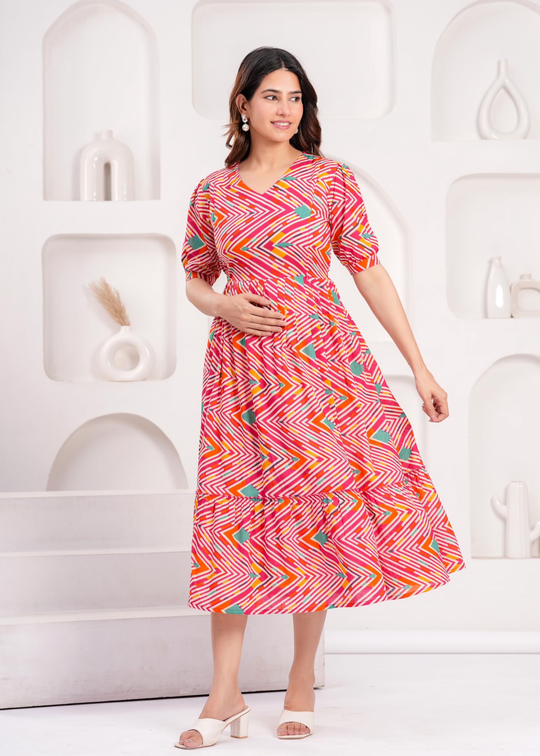 JAIPURFAME Stylish Women's Pure Cotton All Over Printed Kurti Gown, Maternity Dress, and Feeding Dress – Comfortable and Elegant Maternity Wear for Women Red - Image 4 thumbnail