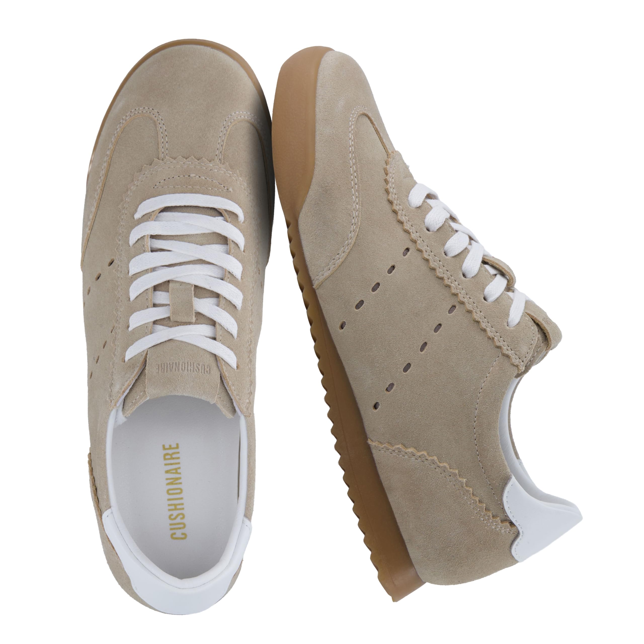 CUSHIONAIRE Tick Tock Women's Genuine Leather Lace-Up Casual Sneaker – Retro-Inspired Walking Shoe with Gum Rubber Outsole, Cushioned Arch Support,