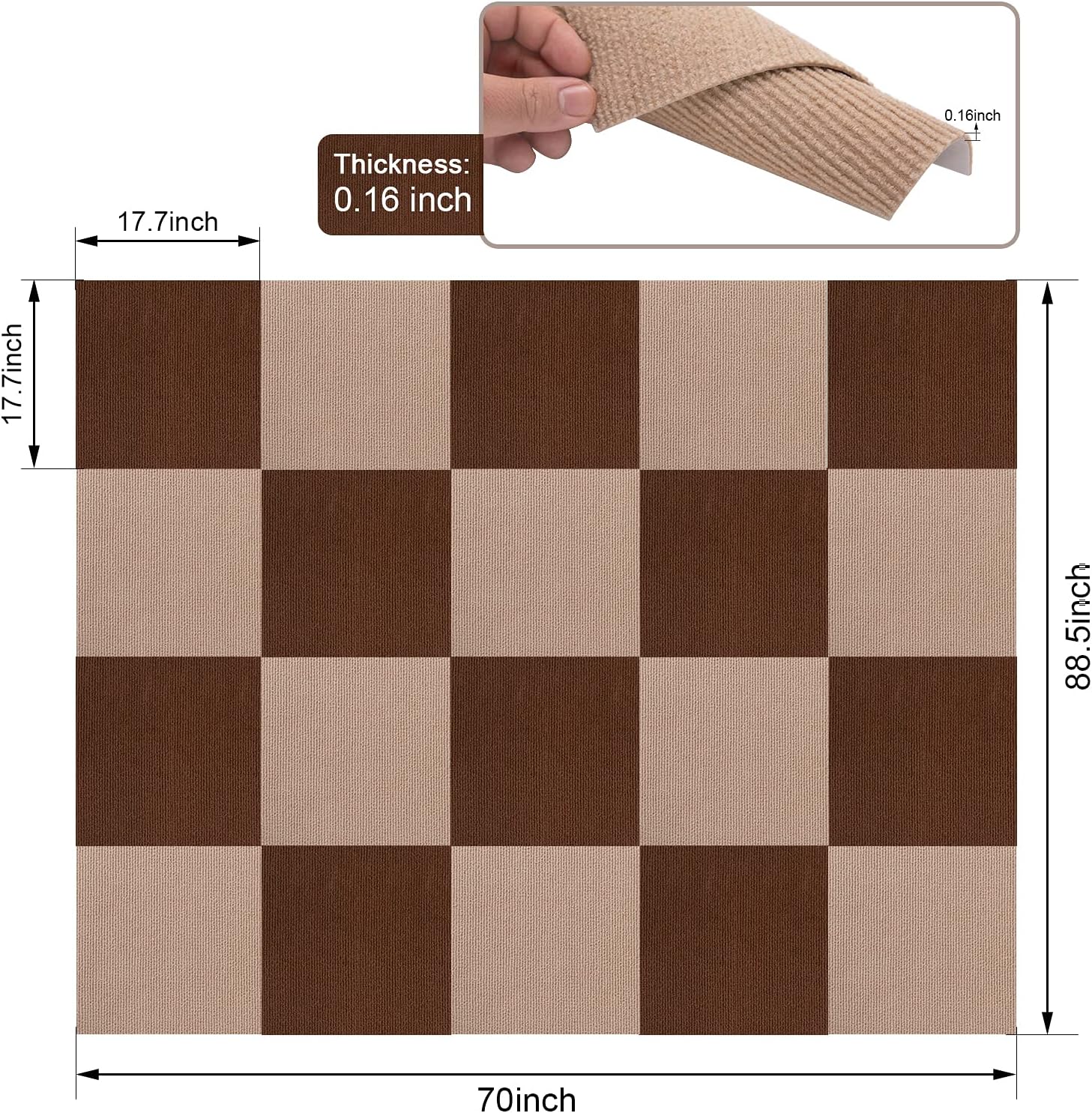 Carpet Tiles Self Adhesive Carpet Squares for Office, Home, Easy to Peel and Stick 89"x 71" Large Carpet ( 17.7" Per Piece, 20pcs) : Tools & Home Improvement