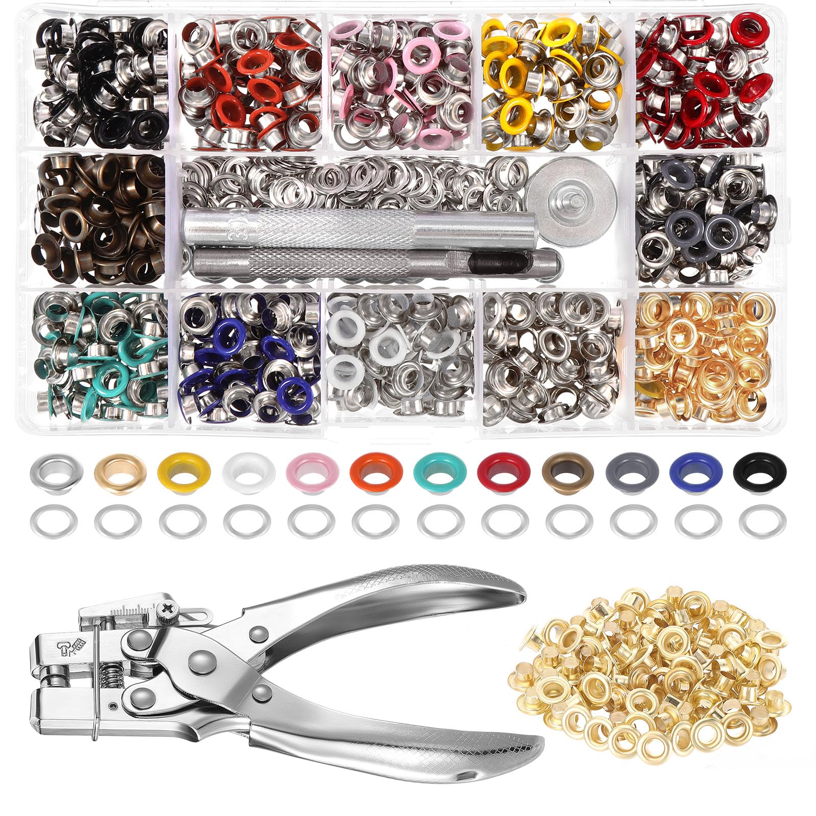 Gueenky Eyelet Riveter with 700 Coloured Eyelets (Ø 5 mm), Metal Eyelets Machine Manual Eyelet Punch Pliers for Canvas, Fabric, Clothes, Yelas Leather