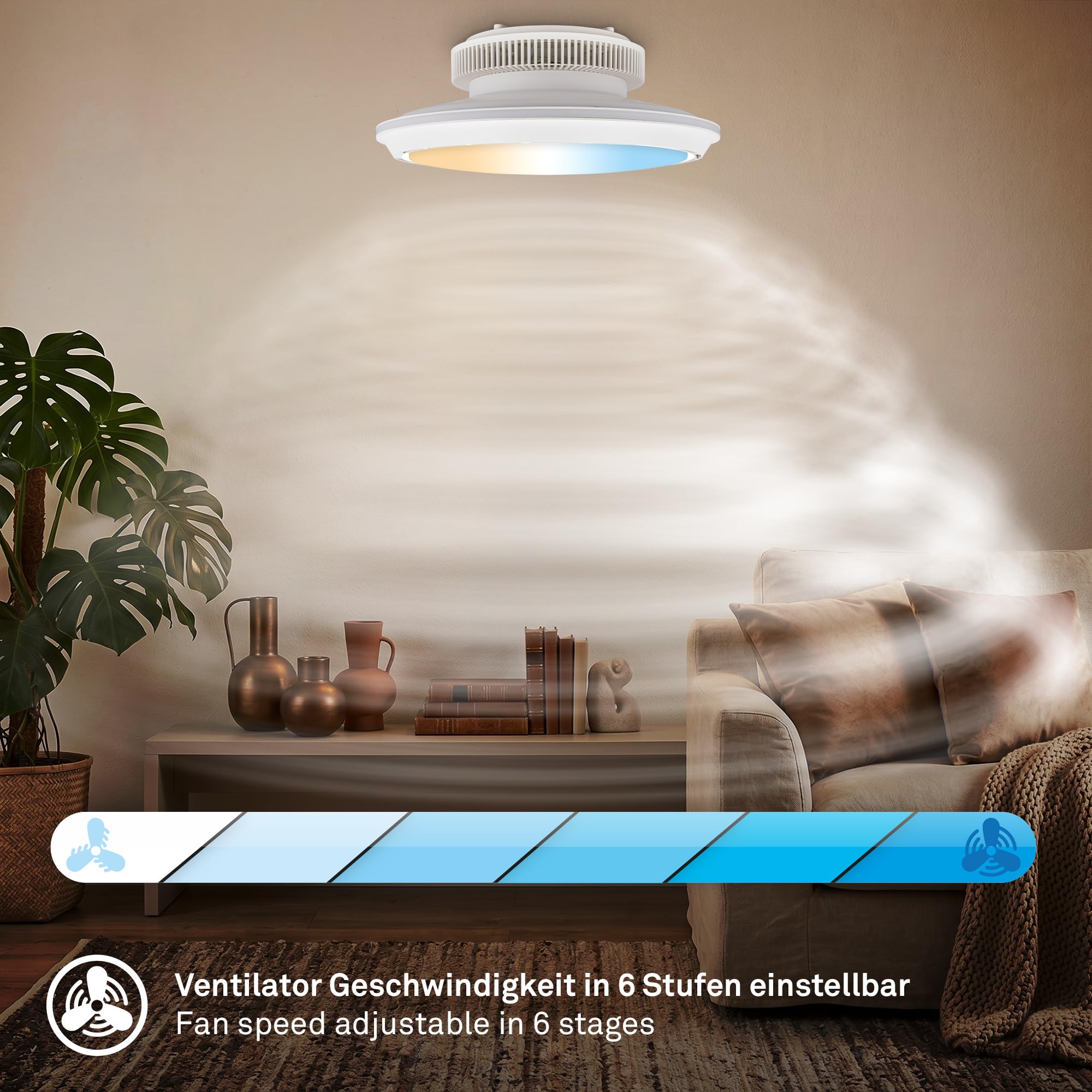 BRILONER - Ventilatore da soffitto con luce LED, telecomando, 6 velocità, CCT e luminosità regolabile, lampadario ventilatore da soffitto, lampadario, camera da letto, 44 cm, bianco