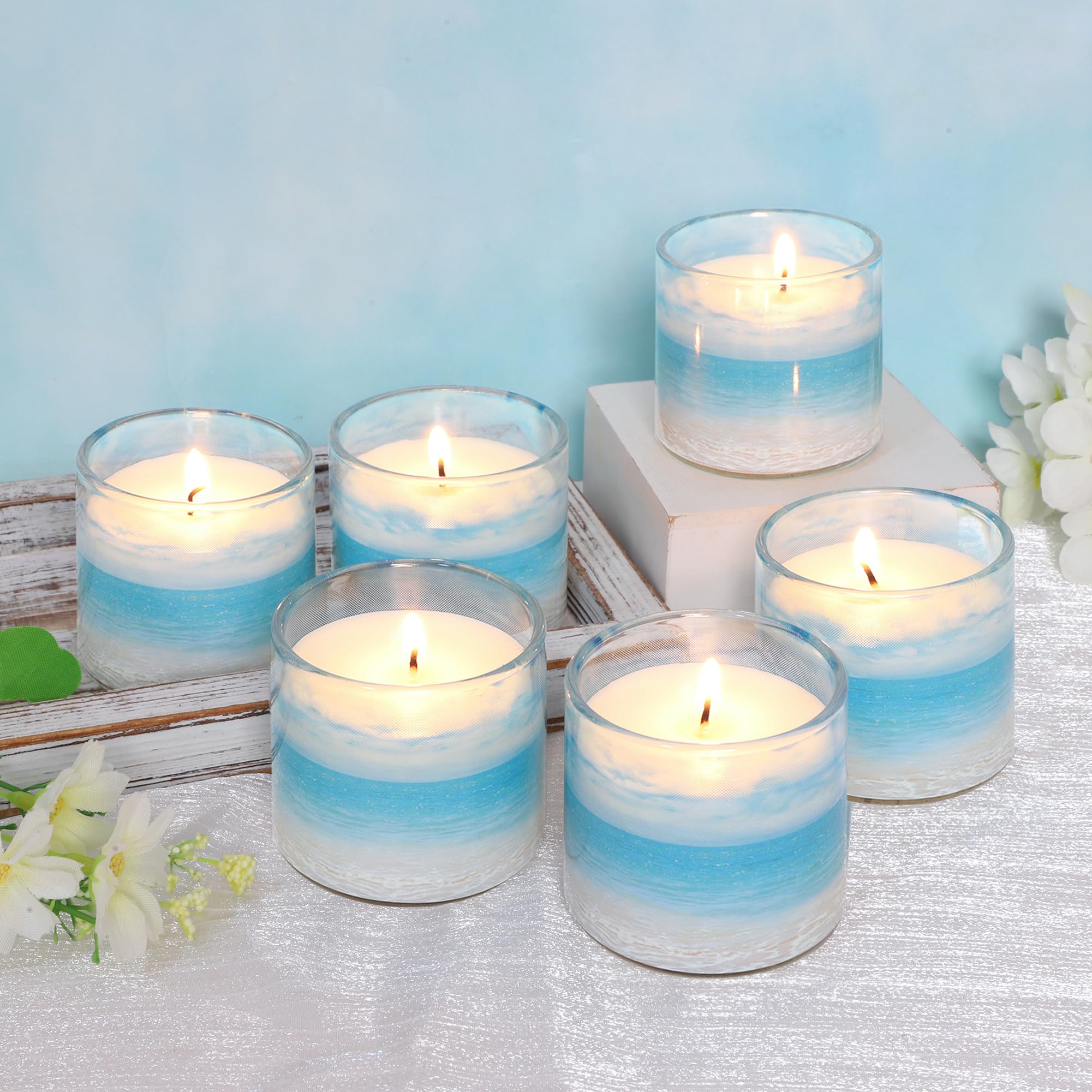 FLAVCHARM 6 Pack Candles for Home Scented Aromatherapy Candles Gift Set Clean Burning Non Toxic Long Lasting Ocean Theme Votive Decorative Candles for Home Decor Meditation Stress Relief, 12.7oz