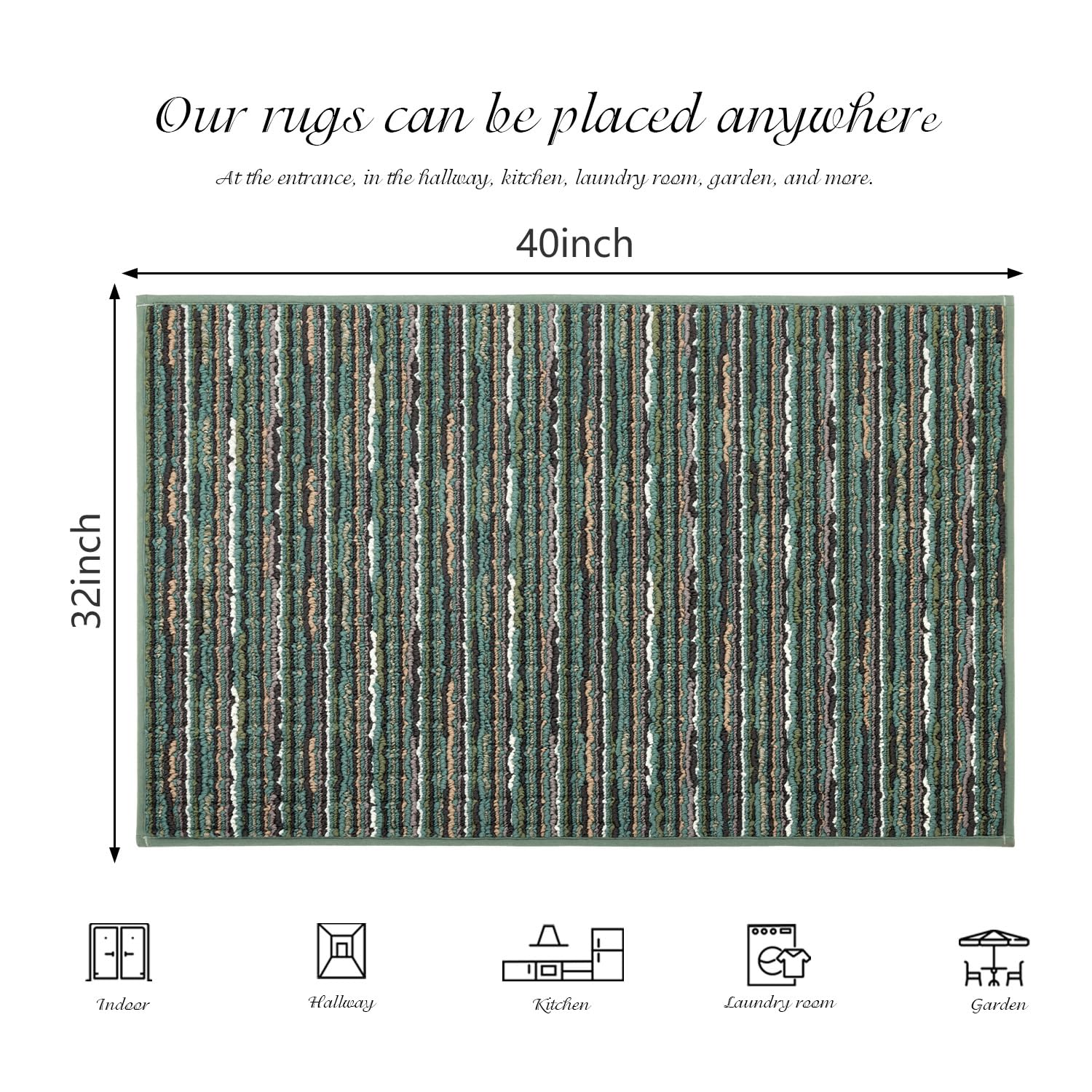 Biscpro Fußmatte 80x100cm Boho Teppich Schmutzfangmatte Innen Waschbar Rutschfester Fussmatte Eingangsmatte Carpet für Eingangsbereich,Haustür,Patio,Flur,Garten,Porch-Grün