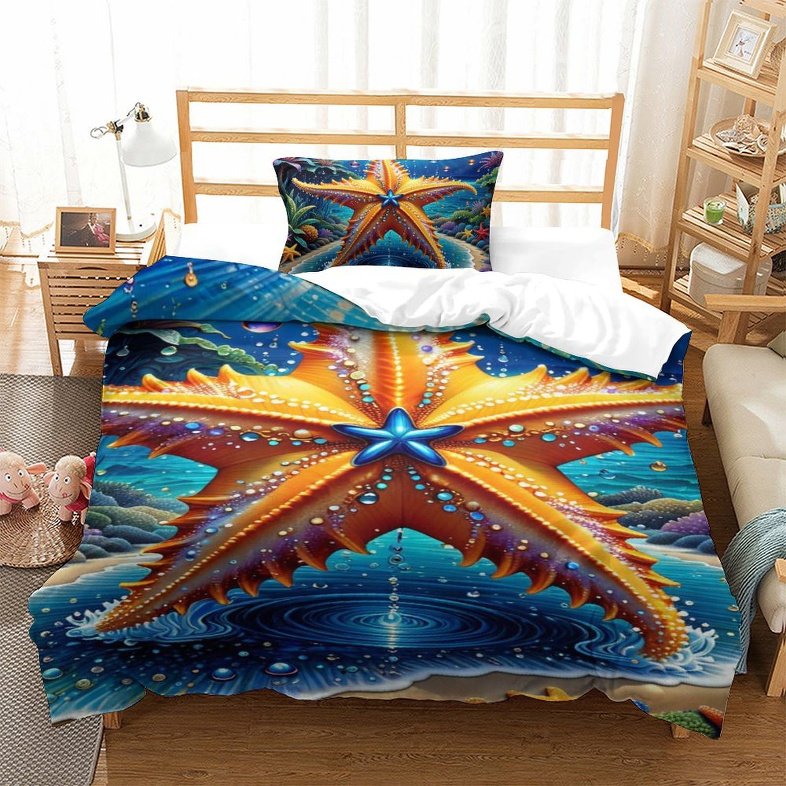 Parure de lit microfibre 135x200 housse de couette imprimé 3D stars 3 pièces single