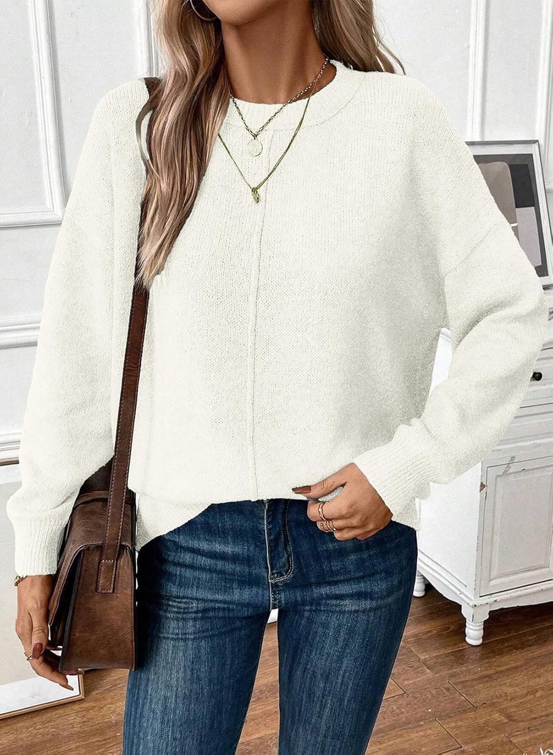 EVALESS Womens Sweaters Fall 2025 Casual Long Sleeve Lightweight Oversized Pullover Sweater Tops - Image 3
