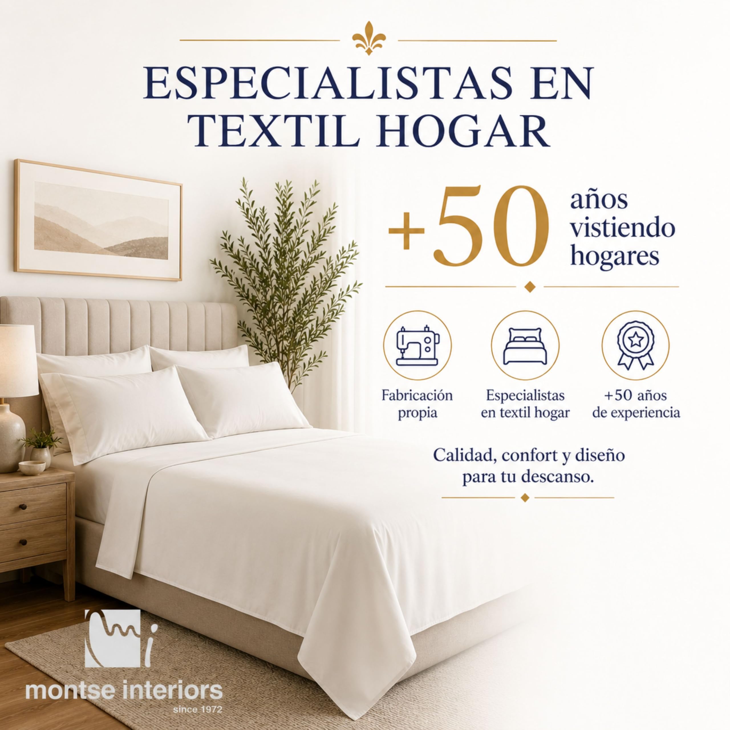 Montse Interiors Juego de Sábanas Cama 150 100% Algodón, 4 Piezas con Sábana Encimera, Bajera Ajustable y 2 Fundas de Almohadas, Suave, Transpirable y Cómodo para el Descanso Diario | Cama 150x190/200