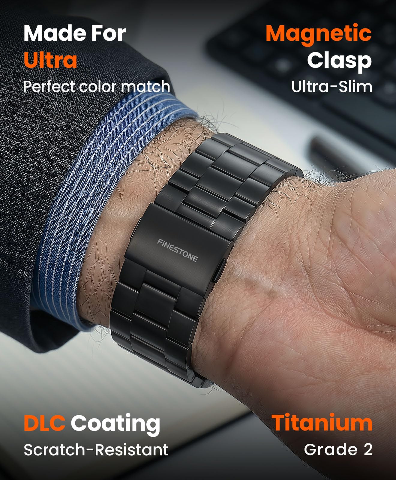 Cinturino CRNS01 in titanio compatibile con Apple Watch Ultra 3/2/1 49 mm, serie 11/10 46 mm, rivestimento DLC di grado militare, resistente ai graffi e perfetto abbinamento di colori da