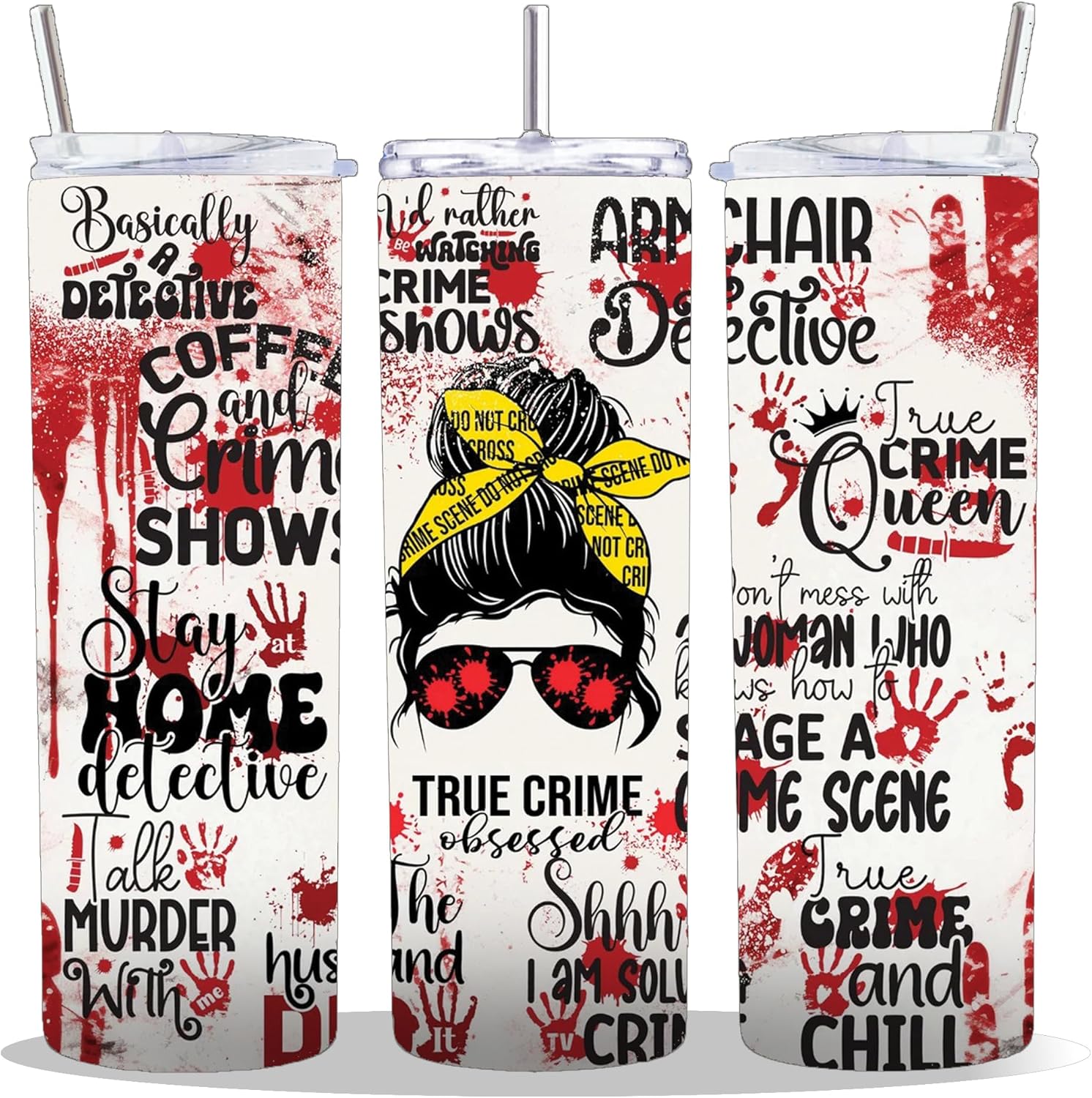 20 oz Insulated Double Wall Stainless Steel Tumbler with Spill Proof Lid and Reusable Straw, Water Bottle Coffee, Messy Bun True Crime Junkie Mom Life Cup Mug Tumbler (TrueCrime12)