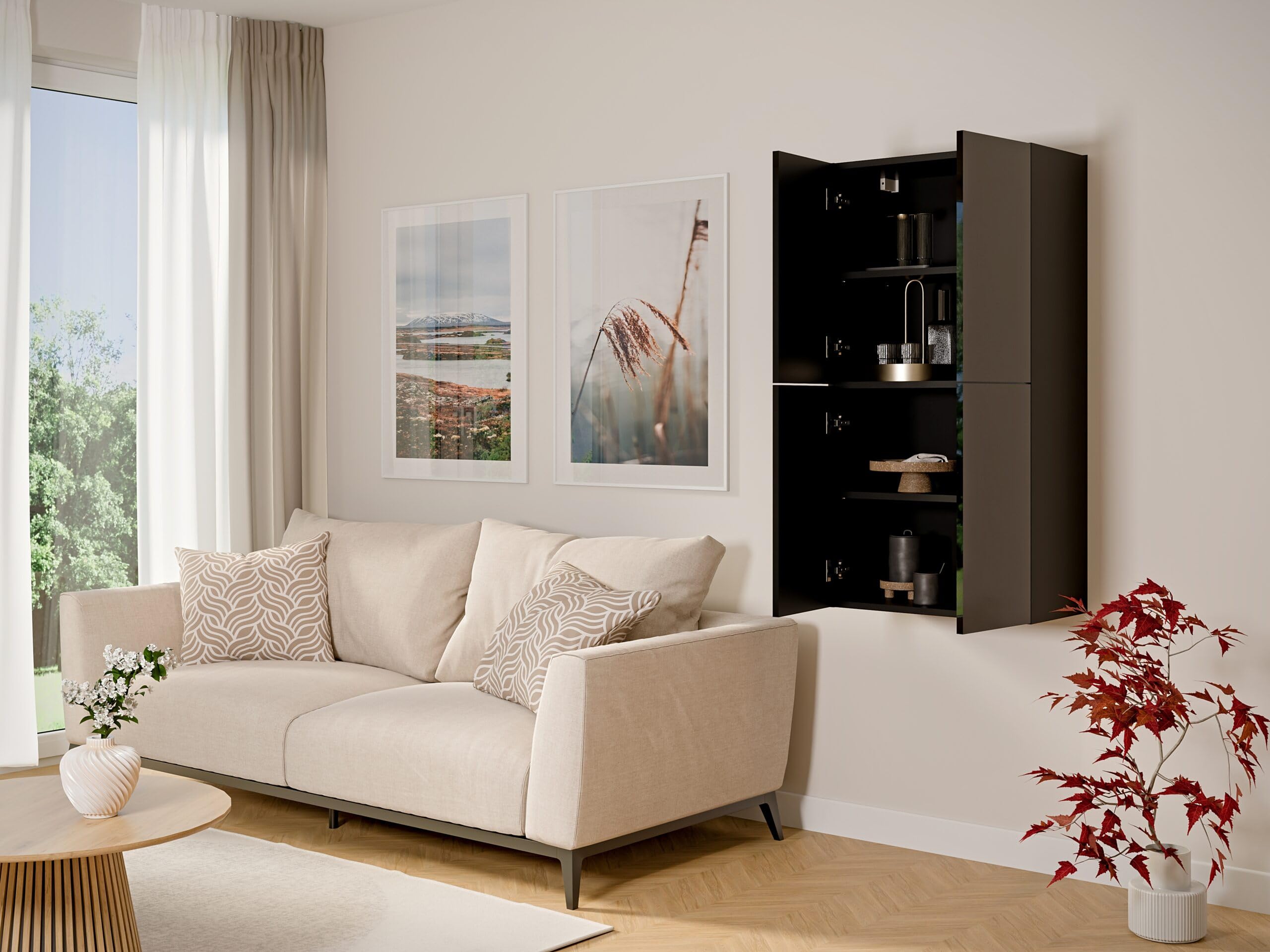 Szafka wisząca do przedpokoju i salonu czarna połysk 120x60x34 cm Tip-On