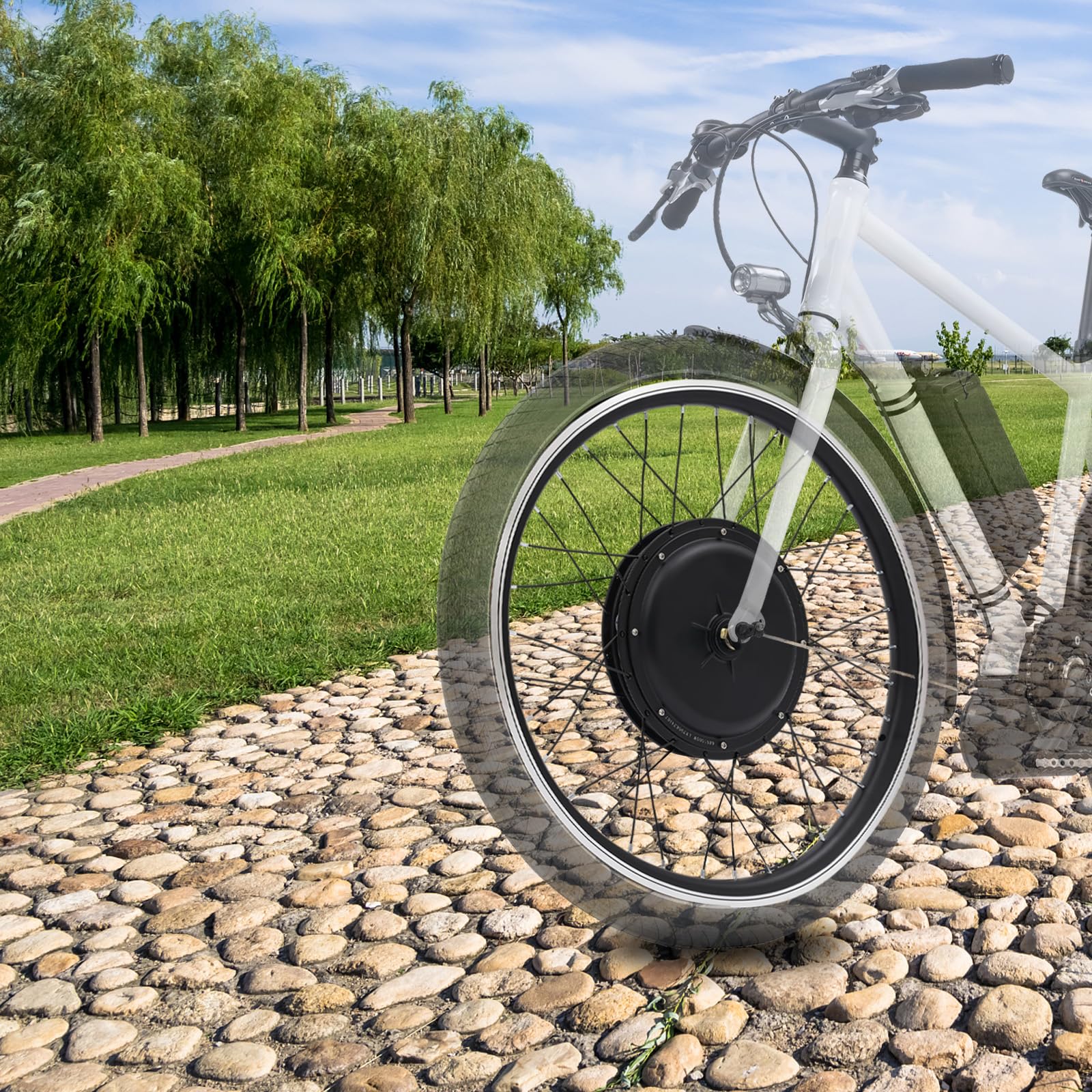 Kit di conversione per bicicletta elettrica da 48 V, 1000 W, con LCD, ruota anteriore da 24", per biciclette elettriche da città, biciclette elettriche fuoristrada (anteriore)