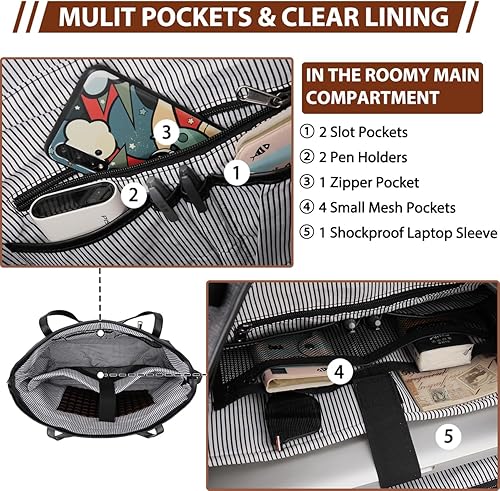 Miniatura 9 de VX VONXURY Bolsa de mano para laptop para mujer, bolsa grande para profesores, bolsa de trabajo para computadora de 15.6 pulgadas