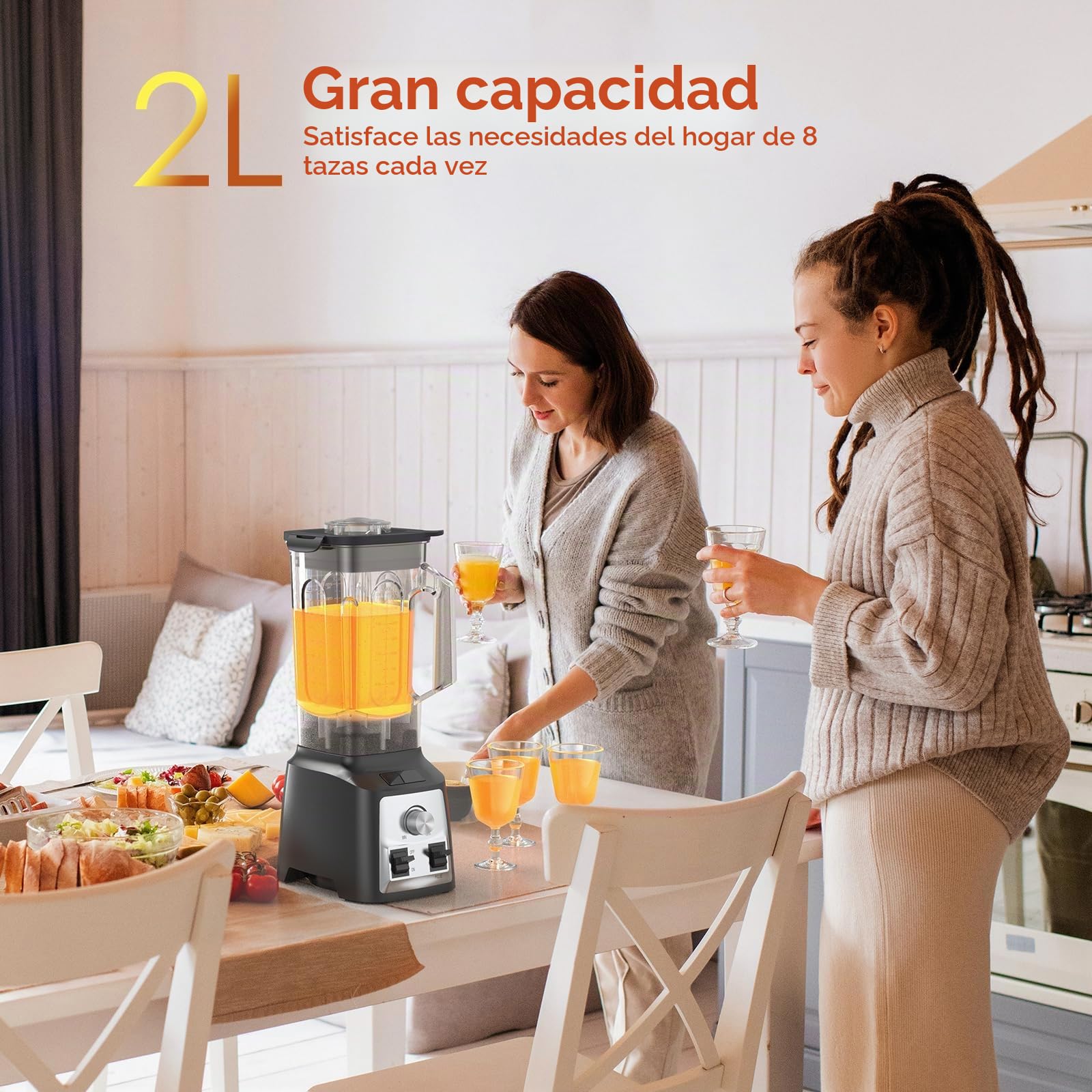 Batidora Profesional 2000W, Multifunción Batidora de Vaso, 2L sin BPA, Limpieza Automática, 30000 r/min, Acero Inoxidable, Licuadoras para Zumos Batidos Verduras Frutas Smoothies