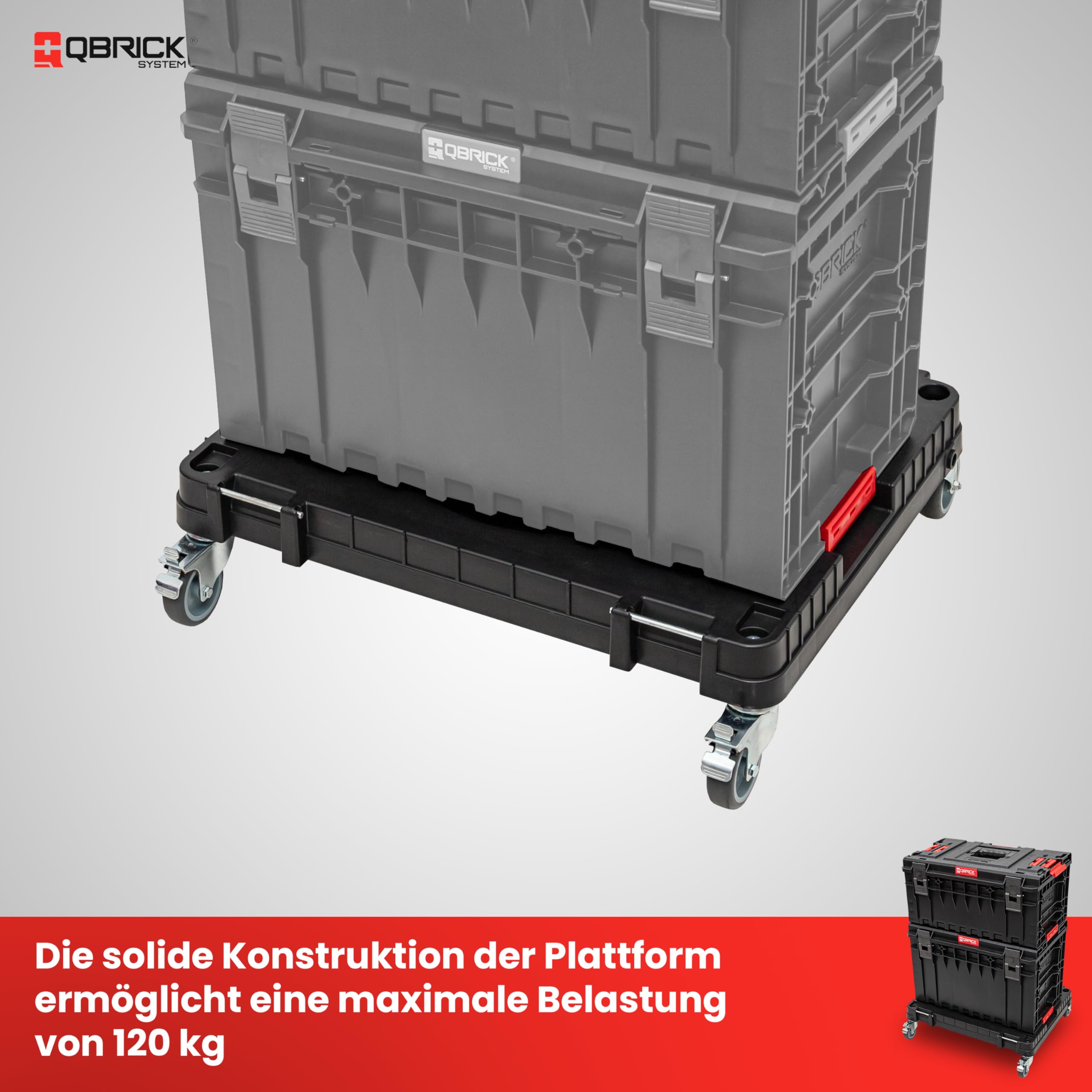 Qbrick System Transportroller One Transport Platform Workshop Black Rollbrett für Werkstatt Garage Werkstatteinrichtung Robust 120 kg Belastbar Modular