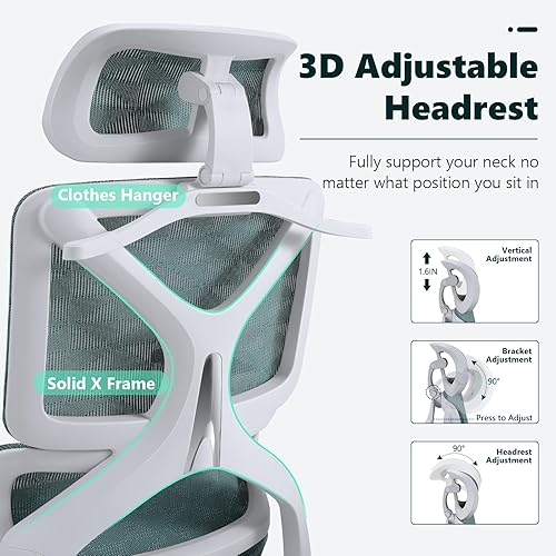 Miniatura 4 de Silla de oficina ergonómica, silla ejecutiva de malla de respaldo alto con soporte lumbar, profundidad de asiento ajustable, reposabrazos y