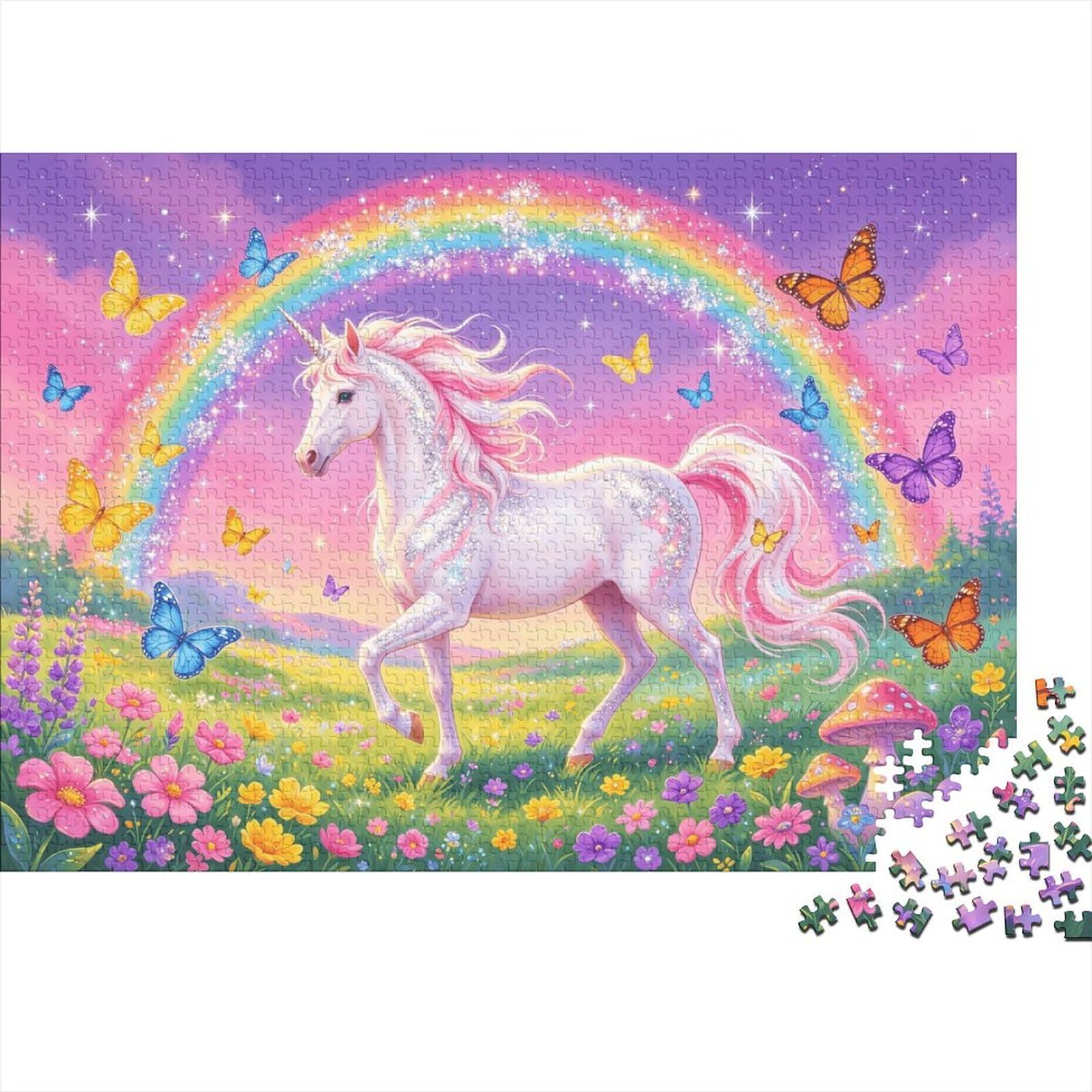 Unicorn Rainbow Jigsaw Puzzles 1000Pc Recycled Material Magical Meadow Puzzle for Boy & Girl Fun Present & Activity for Home Ideal for Child‘s Birthday Gift 52x38cm/1000pcs — image 1