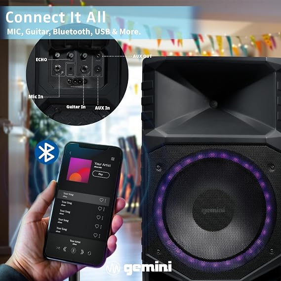Gemini 15 Bluetooth Party Tower Speaker, 1400 Watts (GXP-T1500)