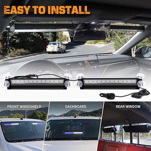 Miniatura 5 de XRIDONSEN Luces estroboscópicas de emergencia, color azul y blanco, 144 luces LED de advertencia de peligro, seguridad de 2 x 14.5 pulgadas, barra