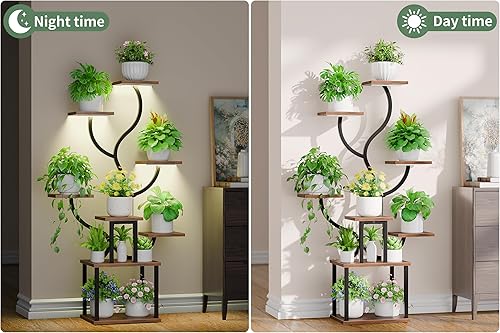 Miniatura 8 de Soporte para plantas de interior con luces de crecimiento, estante para plantas de 53 pulgadas de alto, soportes de esquina de 8 niveles para