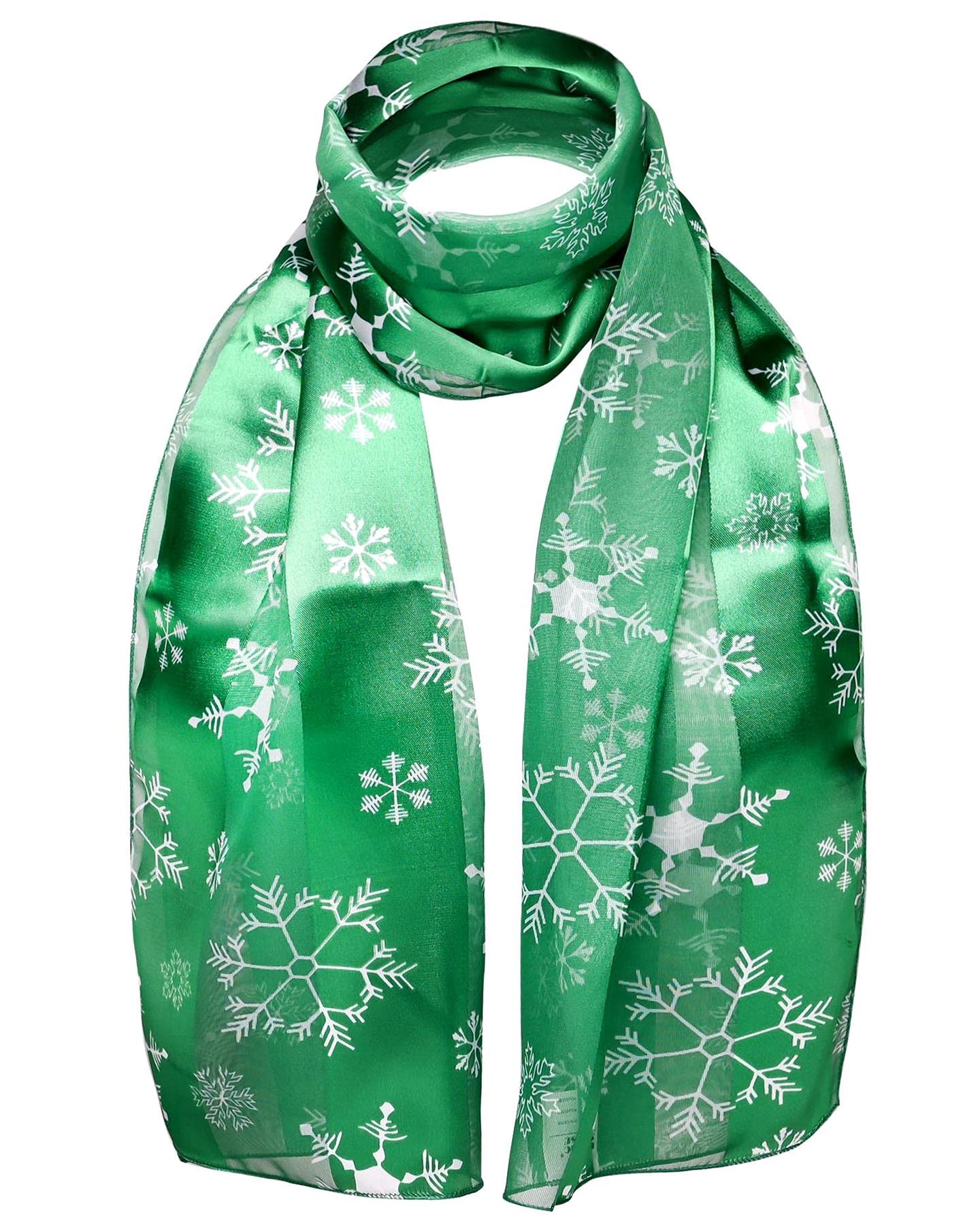 Basic Sense Women's Snowflake - Green Christmas Scarf For Festive Xmas Scarves With Santa, Snowman & Reindeer Prints,