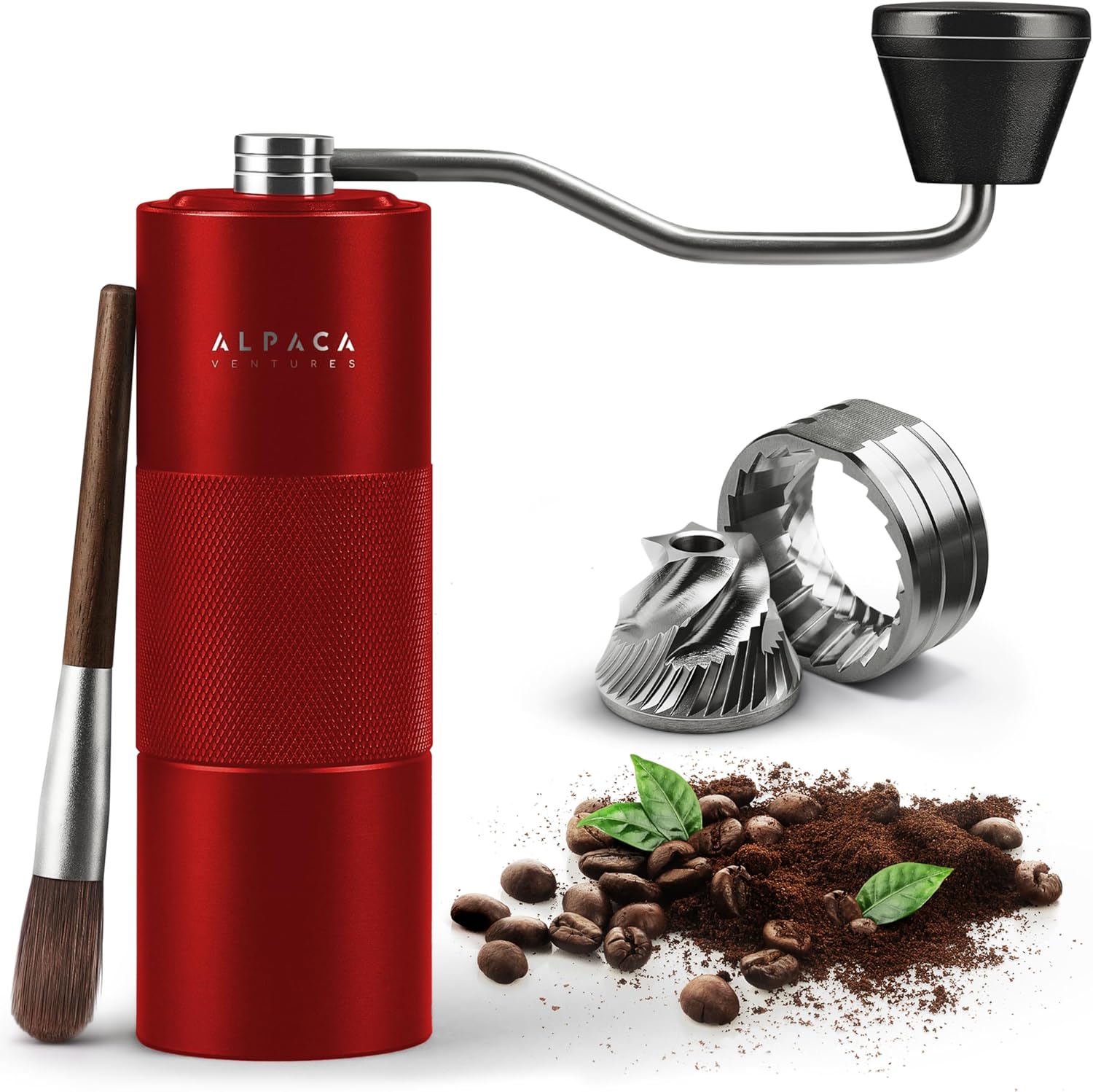 Manual Coffee Grinder by Alpaca Ventures – Stainless Steel Conical Burr Coffee Grinder Manual with Adjustable Setting Double Bearing Hand Espresso Grinder Perfect for Home, Office and Camping