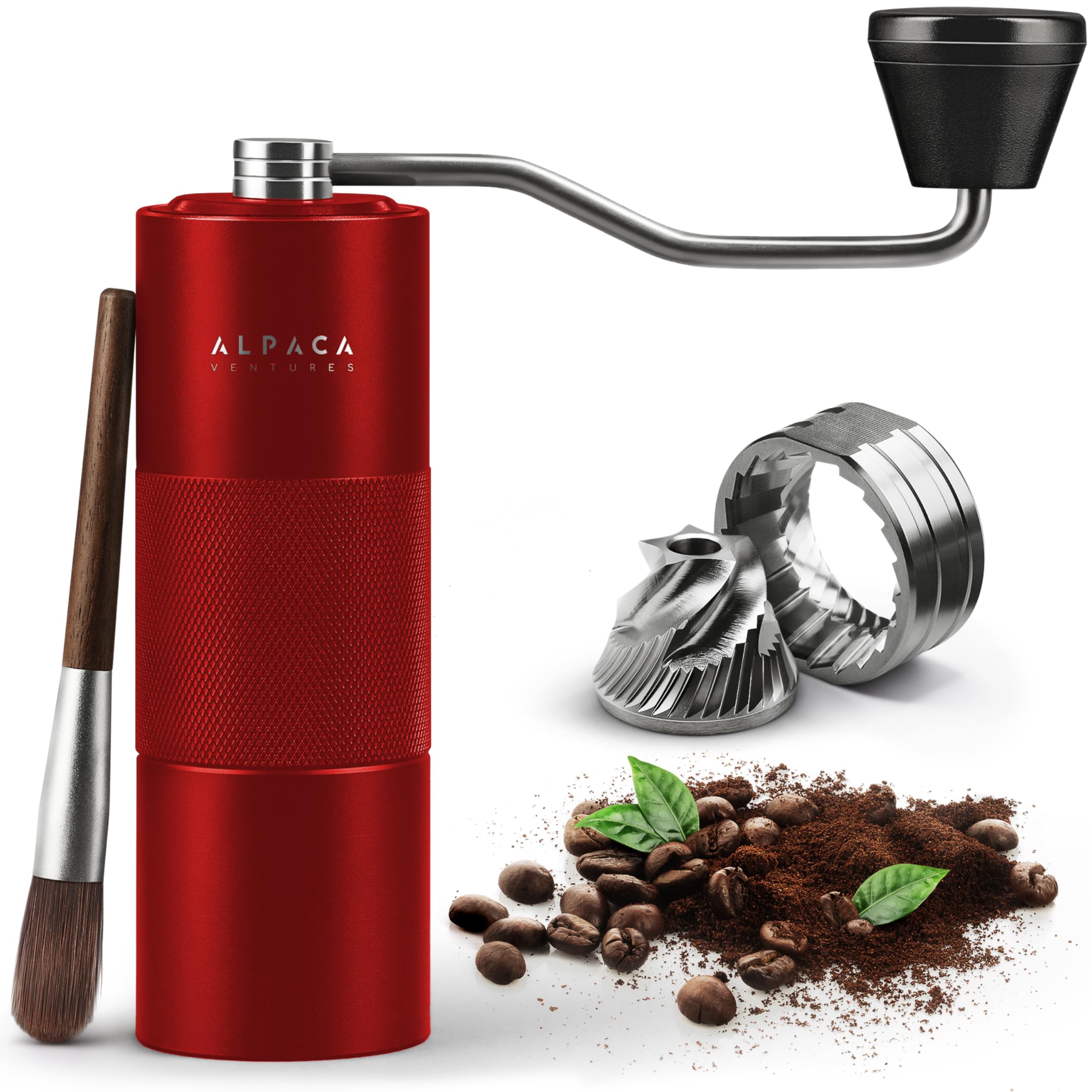 Alpaca Ventures manual coffee grinder Goji Berry Metallic