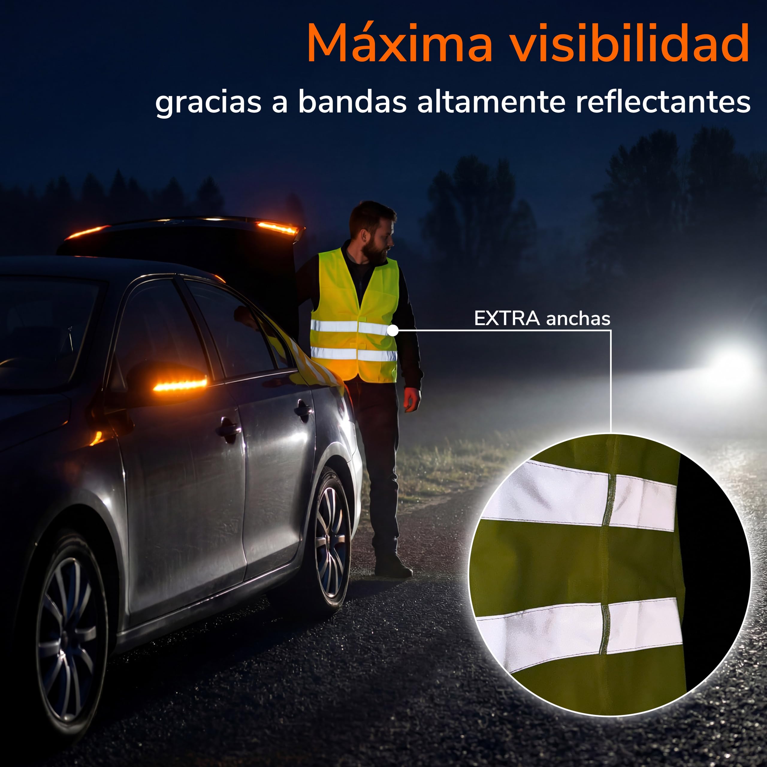 Upgrade4cars Chaleco Reflectante Coche según EN ISO 20471 Válido en Toda Europa 2 Unidades | Chalecos de Seguridad Reflectantes para Adultos Amarillo — view 3