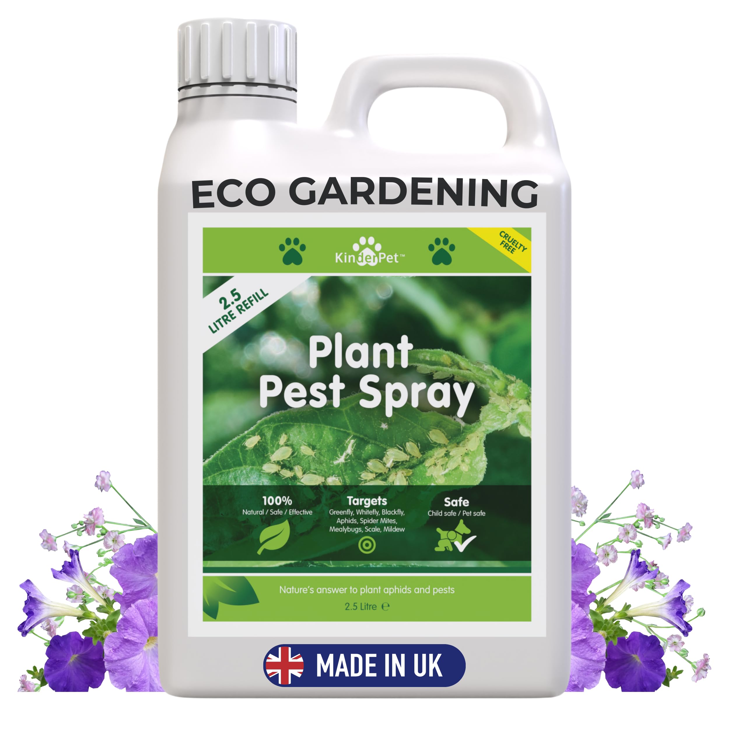 KinderPet® Natural Organic Plant Spray Big Value 2.5L Refill Flowers Fruit Vegetables Pest Control Greenfly Blackfly Aphids Whitefly Spider Mites Mealybugs Scale Mildew Indoors Outdoors Gardening