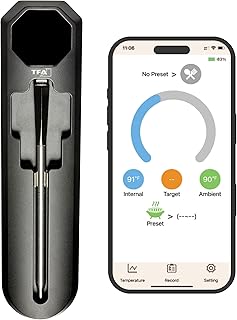 TFA Dostmann SMART BBQ 2 Fleischthermometer Kabellos 100 m, 14.1517.01, Grillthermometer, Bratenthermometer, für Grill Smoker Backofen Airfryer, Geschirrspüler geeignet, bis 300°C, schwarz