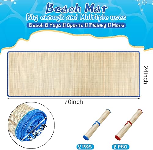 Miniatura 3 de Qunclay Paquete de 4 tapetes de playa de paja, impermeable, antideslizante, plegable, ligero, tapete de picnic con ribete para camping, tomar el