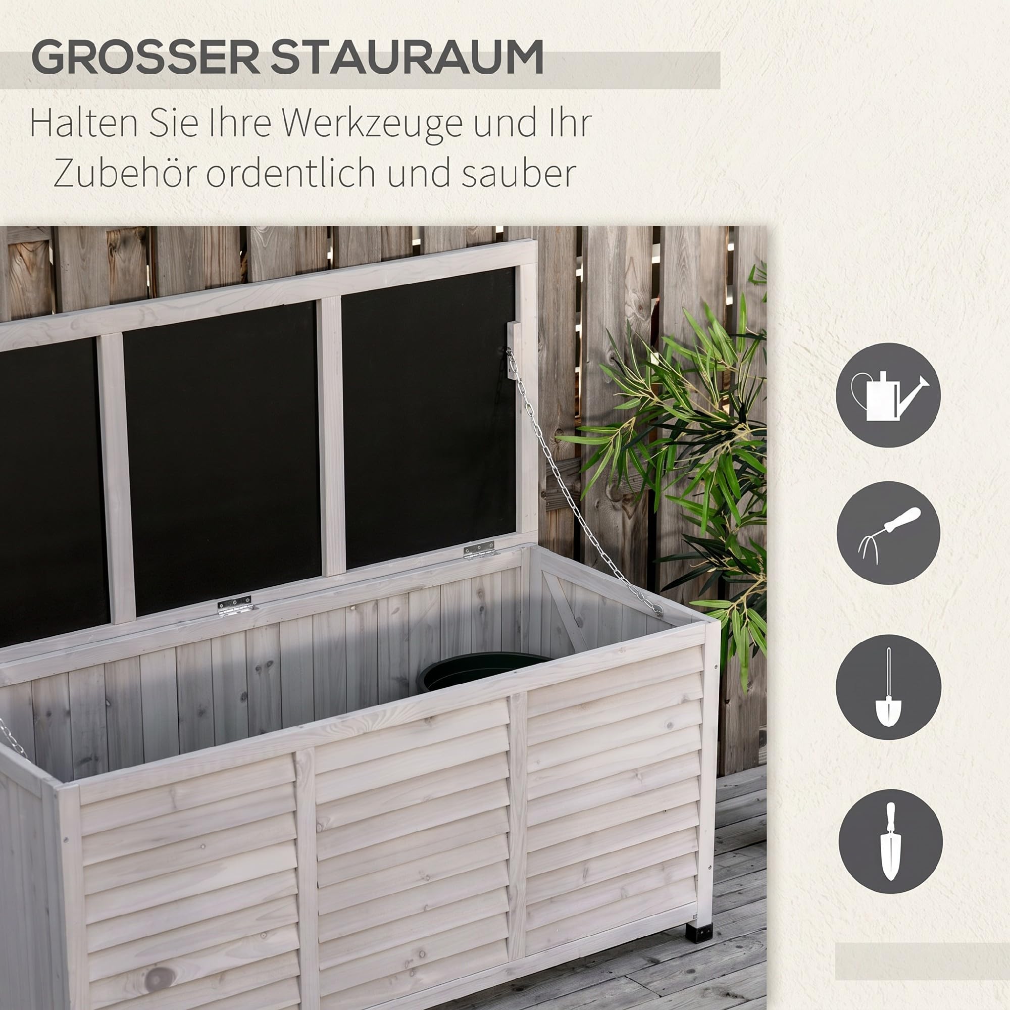 Outsunny Gartenbox Wetterbeständig Gartentruhe 127 x 56 x 60 cm Grau