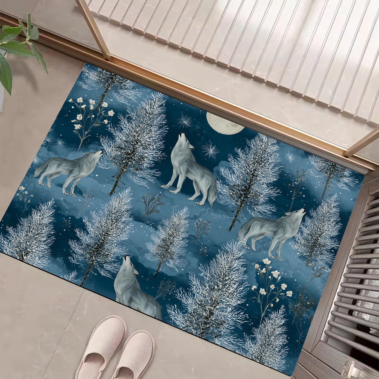 Tapis souples lavables forêt d'hiver pour entrées propres avec chiens et animaux