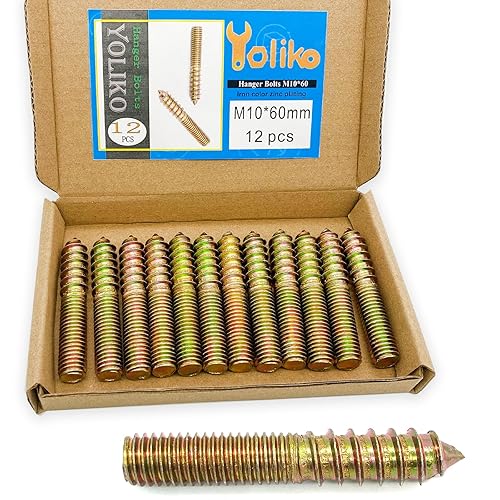 Yoliko Paquete de 12 pernos de suspensión M10 x 60 de 2.362 in (2.36 pulgadas) de doble cabeza de 0.394 in (0.39 pulgadas) Tornillo de clavija de