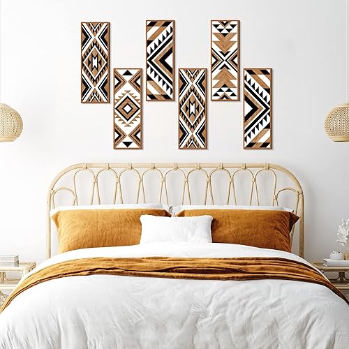 Miniatura 7 de Tatuo 6 piezas de decoración de pared del suroeste de casa de campo azteca, marco colgante bohemio moderno arte abstracto impresiones de madera para