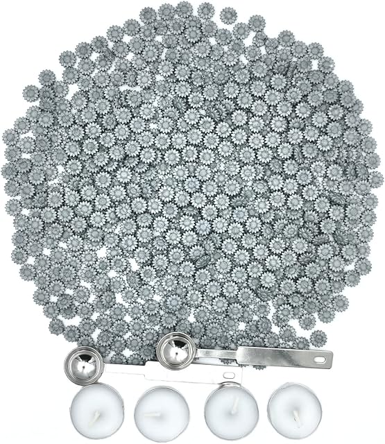 600PCS Sunflower Sealing Wax Beads Kit with 2Pcs Melting Spoons and 4Pcs Tealight Candles for Wax Stamp Letter Sealing Invitation Cards Gift (Silver)