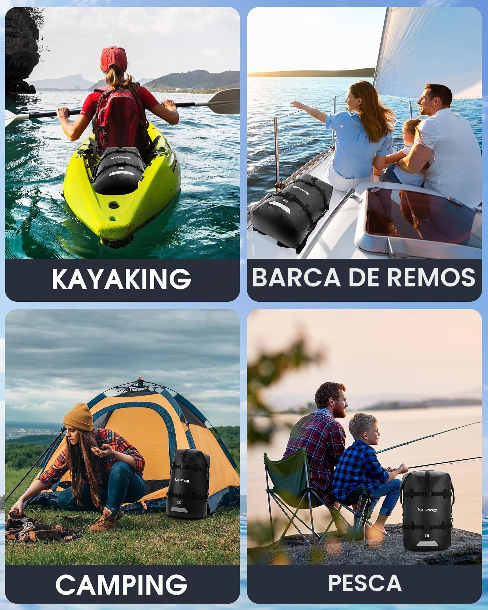 IDRYBAG Mochilas Secas Impermeables para Viaje, Bolsas Secas para Kayak, Bolsas Impermeables para Navegación, Natación, Flotación, Paddle Boarding y Mochila Submersible de 35L/55L/85L