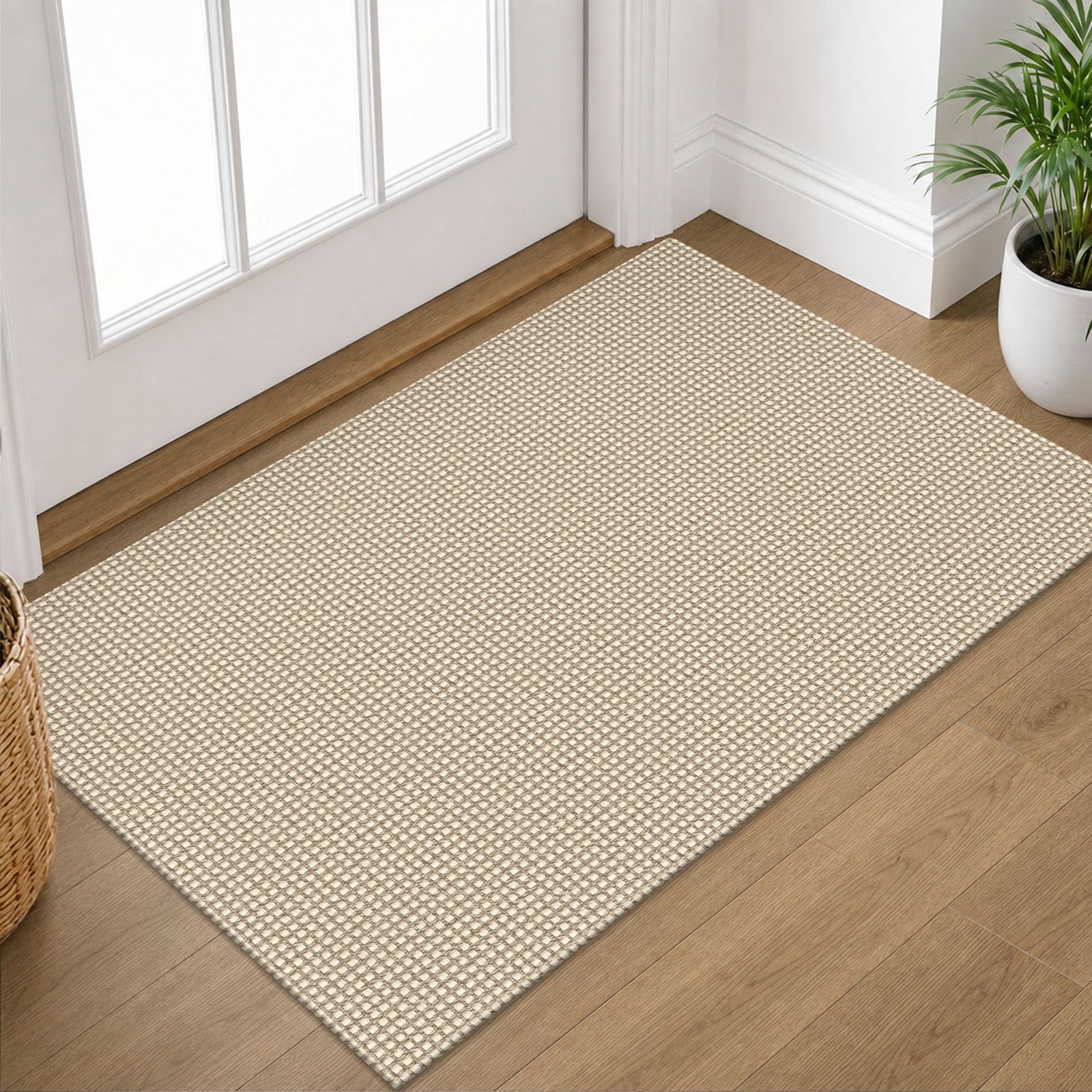 IOHOUZE Small Area Rug 2x3 Washable Woven Rugs for Entryway Non Slip Rubber Backed Front Door Rugs Indoor Doormat Throw Rug Floor Carpet for Entrance Kitchen, Cream/Beige