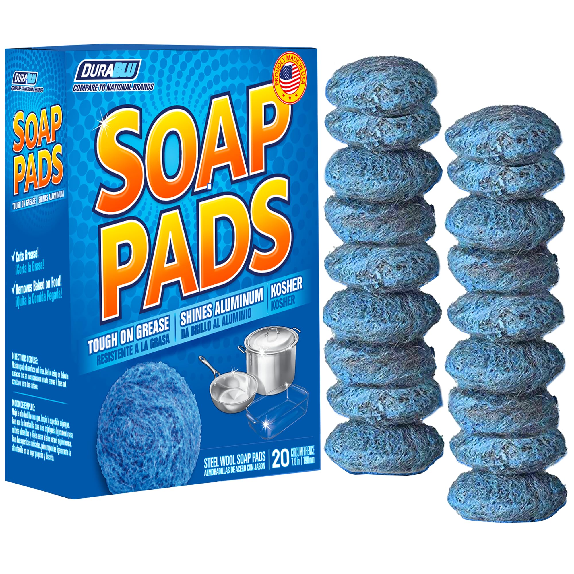 SCRUBIT 20 PK Steel Wool Soap Pads - [Updated Not-Kosher!] - Metal Scouring Cleaning Pads for Dishes, Pots and Ovens - Pre-Soaped scrubbing Pads for Easy Cleaning of Tough Kitchen Grease and Oil